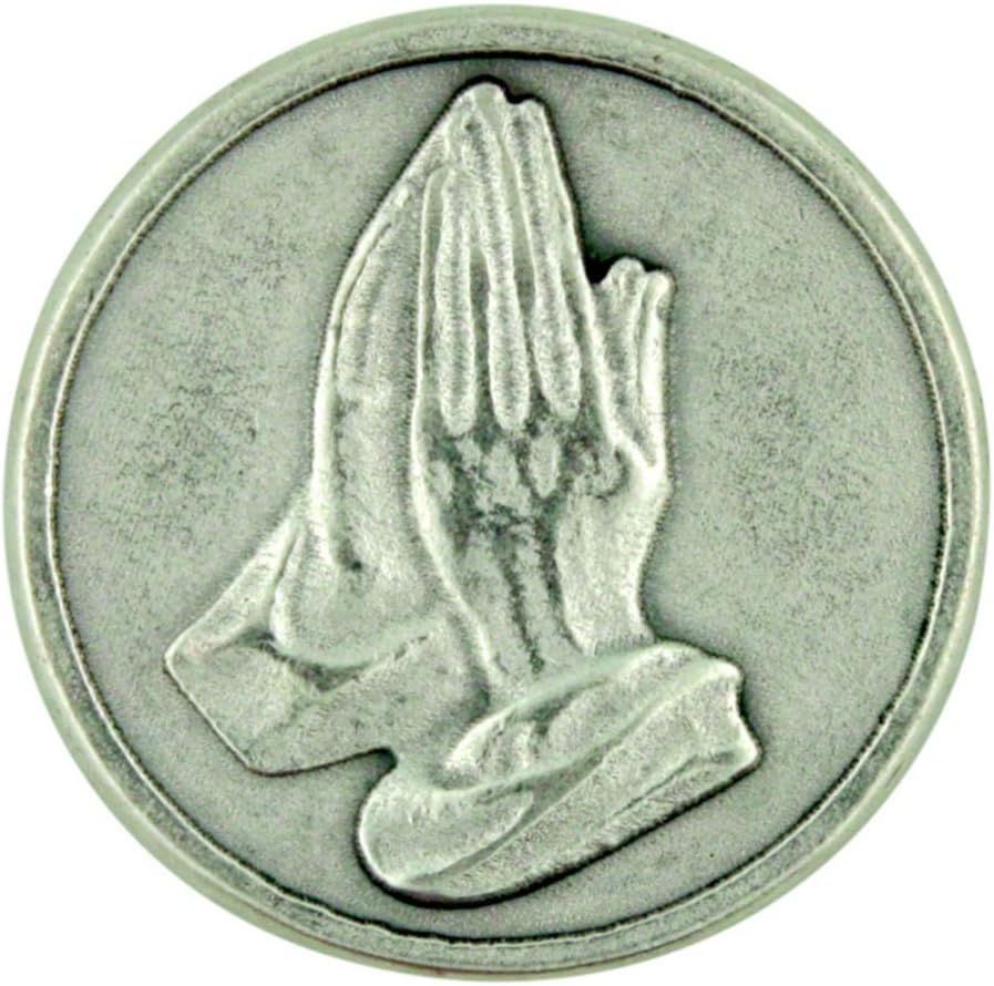 Praying Hands Pocket Token Silver Tone Devotional with Serenity Prayer by Lumen Mundi