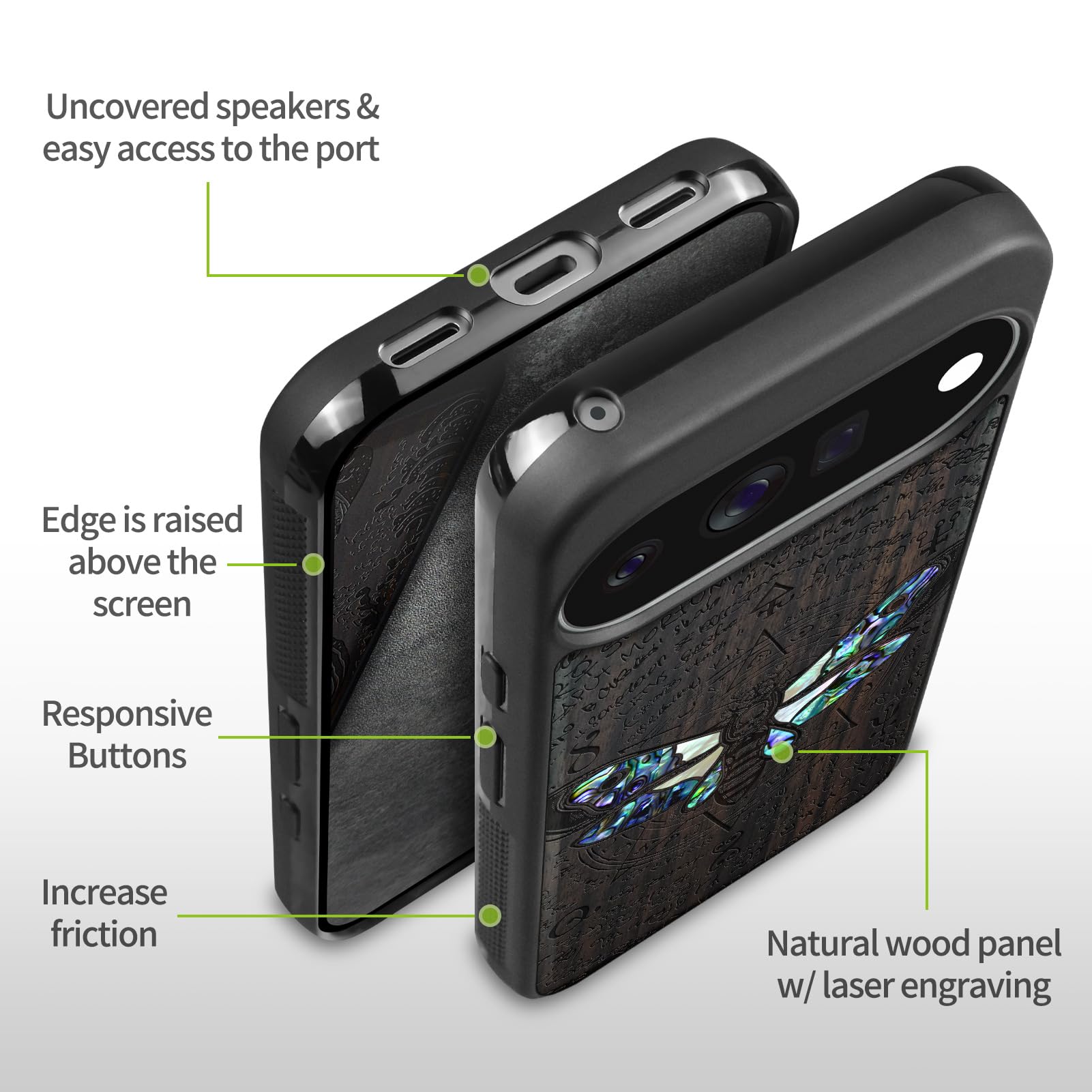 Carveit Madera Funda para Google Pixel 11 (Oscura-Headmat of Death) | Compatible con MagSafe [Grabado en madera e incrustación de mejillones] Magnética Cover para Pixel 11 Carcasa
