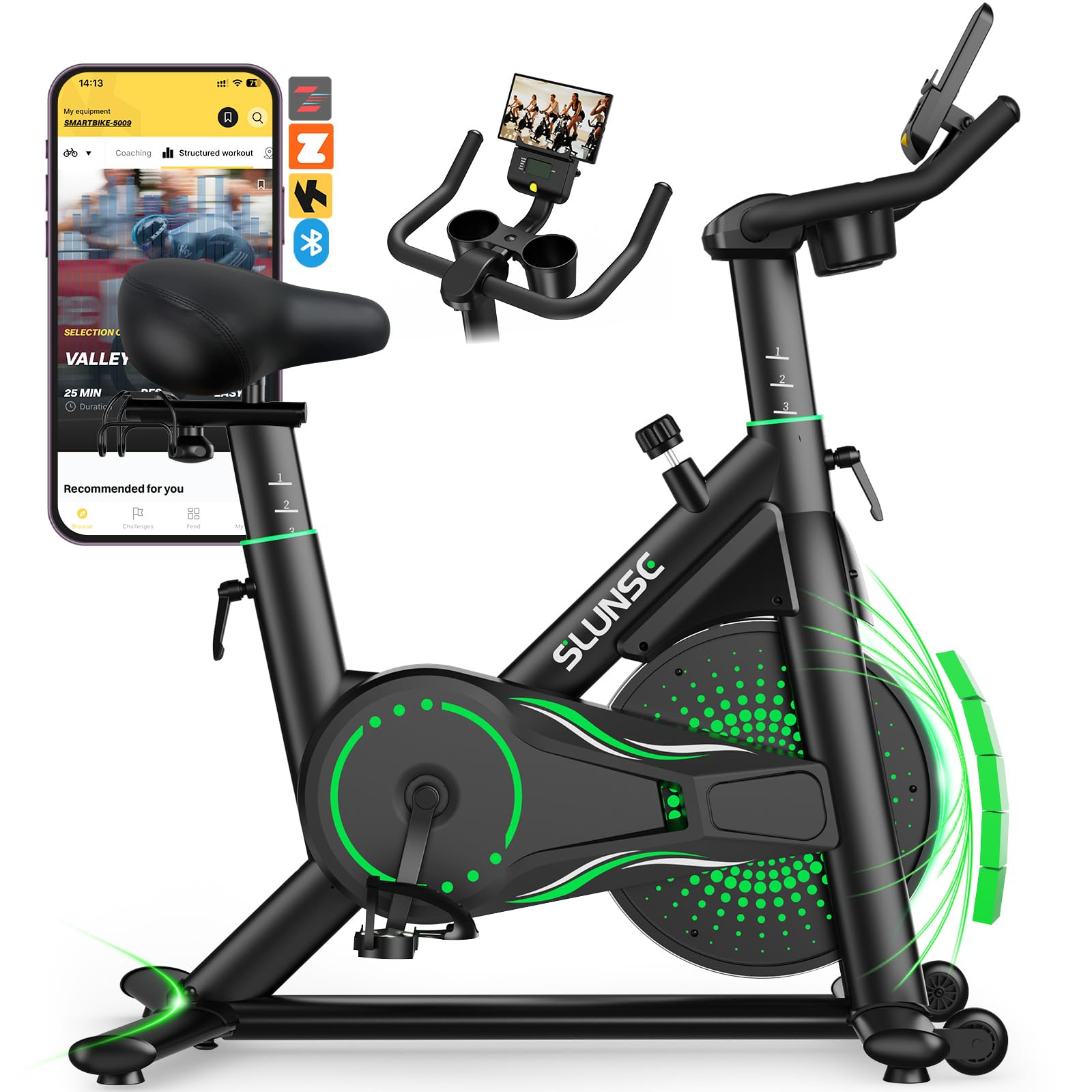 Heimtrainer Fahrrad mit App, Einstellbarer Magnetischer Widerstand Hometrainer Fahrrad, Leise & Bequem Ergometer Heimtrainer mit Hantelablage, LCD-Display, Tablet-Halterung, Bis 180KG