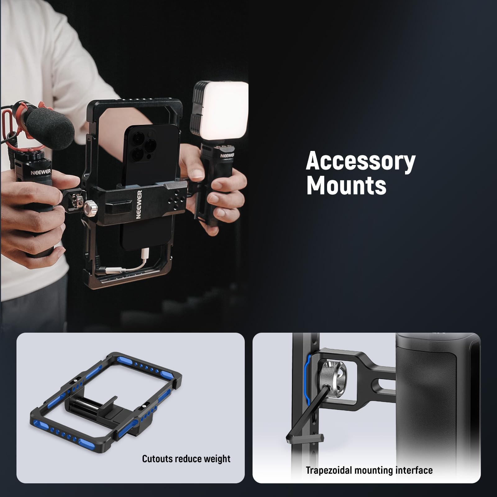 NEEWER Kit di Illuminazione Rig Video Stabilizzatore Gabbia Telefono Universale con Maniglia Laterale, Luce Video LED RGB, Microfono USB C Compatibile con iPhone 16 Pro Max 15 Pro Max S24 Ultra,PA009E