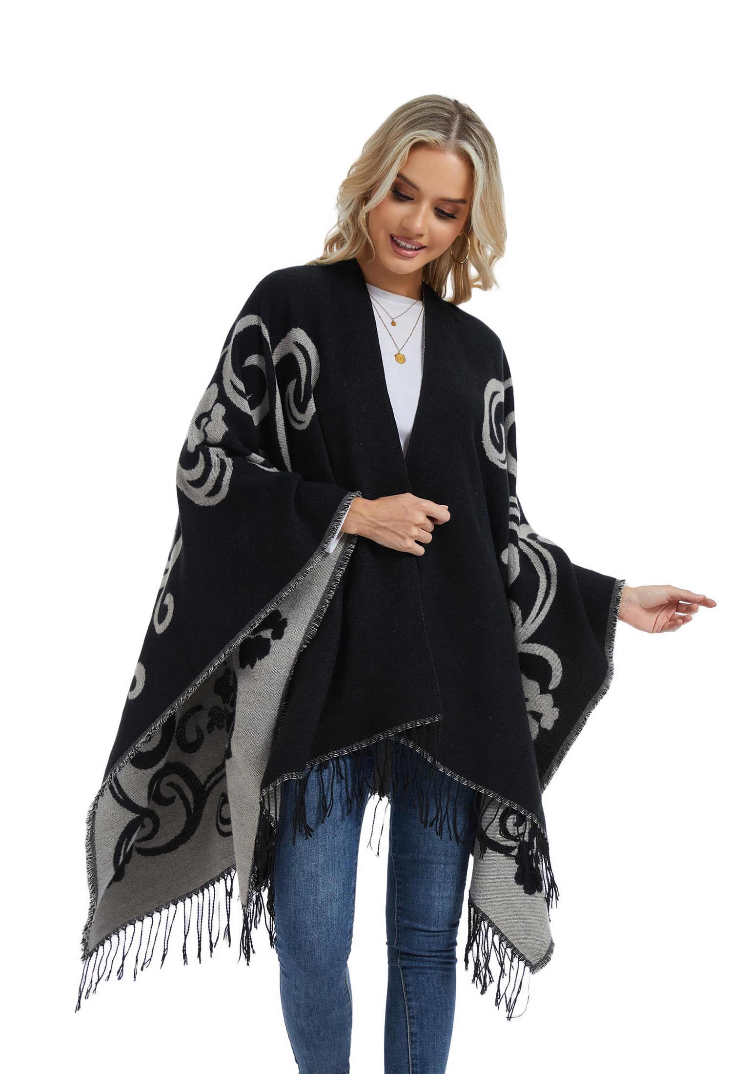 Châles Femme, Poncho Cape Cardigan Ouvert Doux, Pull Écharpe Oversize pour Soirée, Mariage, Fête, Voyage