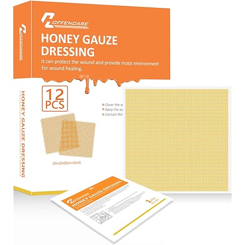 Honey Gauze Wound Dressing 2" x 2" - 12 Pack Honey Pad for Faster Healing from Burns, Abrasions, Cuts and Lacerations, Manuka Honey Wound Care