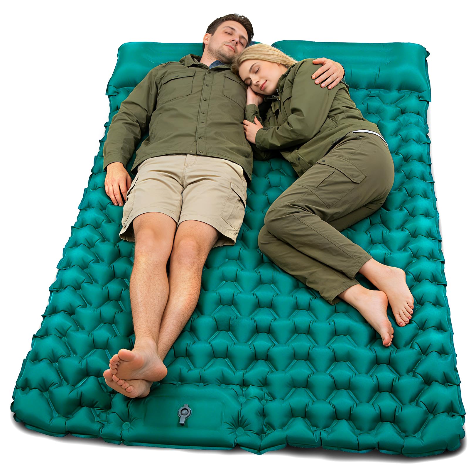 AKSOUL Double Sleeping Mat for Camping: Ultra Wide & Thick Inflatable Mattress for 2 Persons - Lightweight Portable Bed Self-Inflating Sleep Pad for Camp Hiking Travel