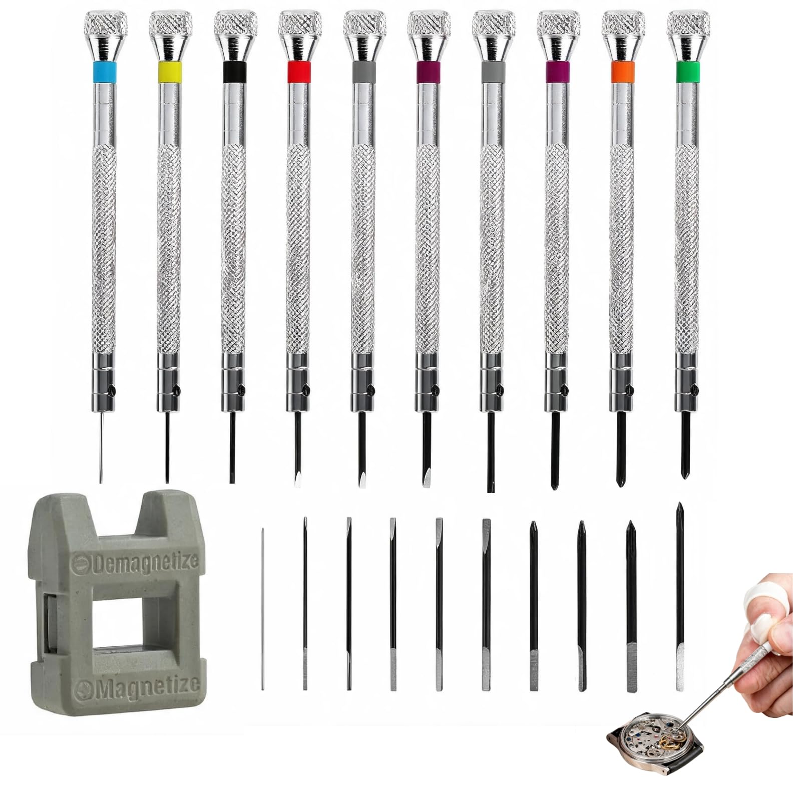 21 Pcs Watchmakers Screwdriver Set 0.6-1.6mm Precision Screwdriver Kit with Magnetizer & Demagnetizer for Watch Eyeglasses Jewelry Electronics Repair DIY Craft