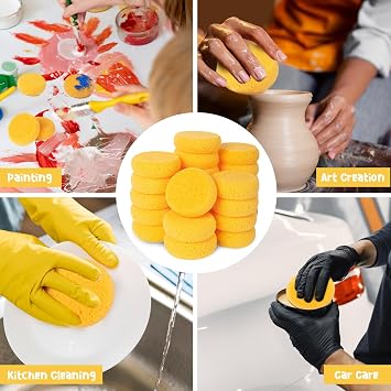 24Pcs Round Craft Sponge, Pottery sponges for Leather Care, Horse Tack Maintenance and Versatile Crafting