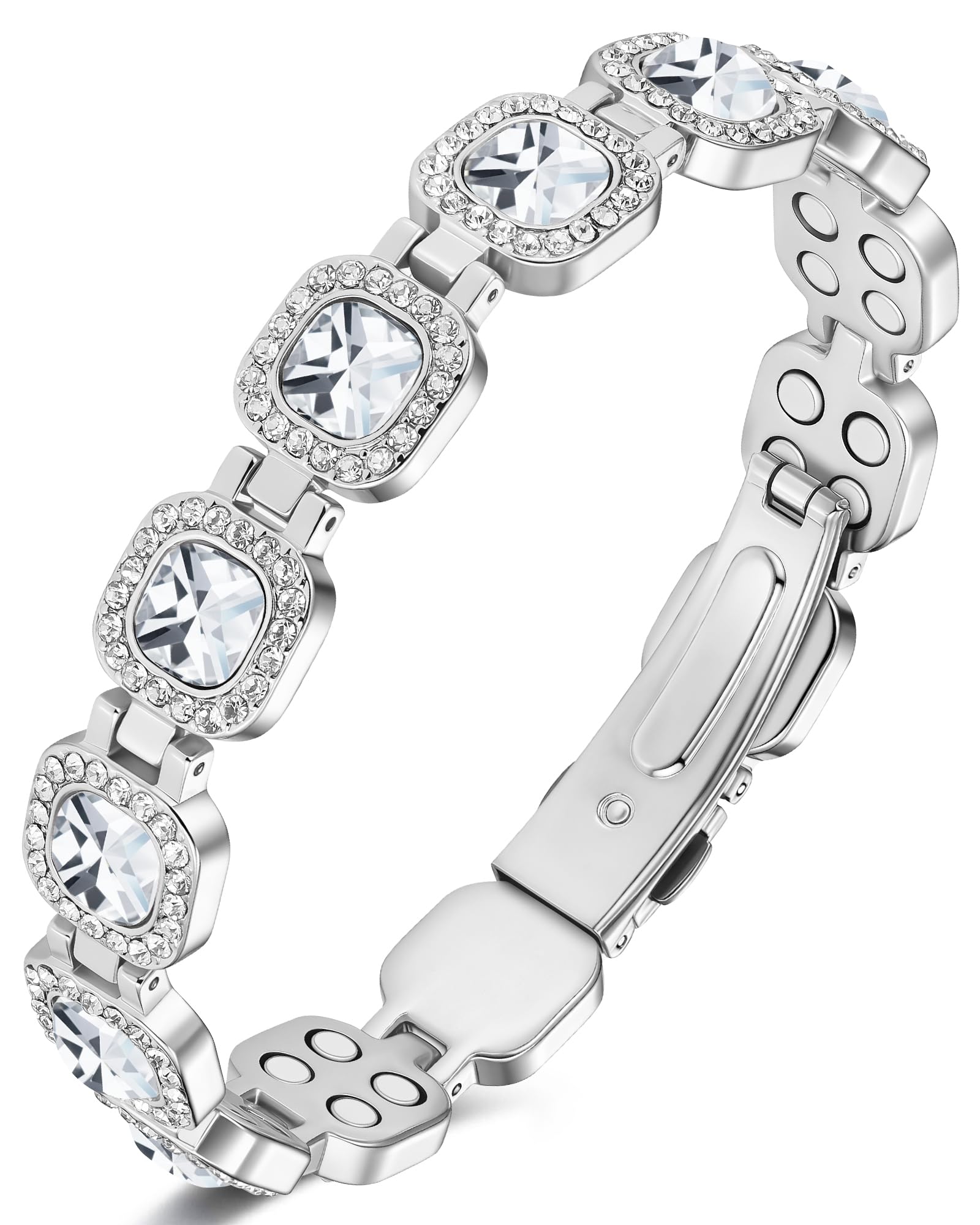 HHRFCS Kupferarmbänder für Damen, Magnetarmband mit 4 Magneten pro Glied und kreisförmig geschliffenen Kristallen, 99% reines Kupfer, Schmuckgeschenk