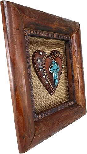 Miniatura 2 de Ebros Gift Rocas rústicas del suroeste del suroeste turquesa con cruz y corazón de imitación de cuero de encaje de madera para decoración de pared,