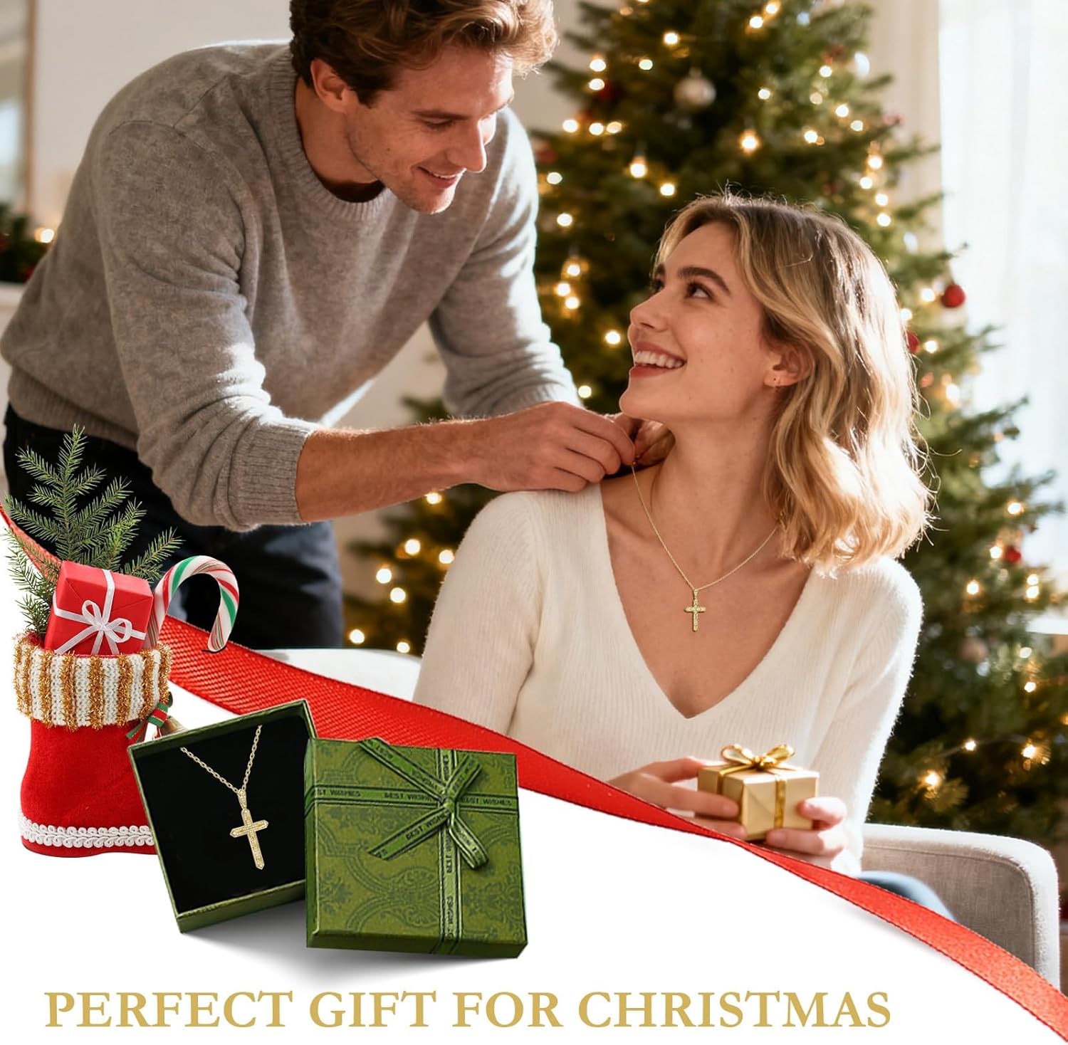 Gold Cross Pendant Necklace with Cubic Zirconia for Women 14K Gold Plated Cross Pendant Necklace Faith Christian Jewelry Gifts for Her Wife Mom Epiphany Christmas Birthday Baptism - Image 5