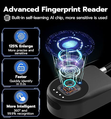 Miniatura 3 de Anweller Candado de cable de huellas dactilares, grillete pequeño de 14 pulgadas de largo, entrada sin llave, biométrico, Bluetooth, bloqueo de