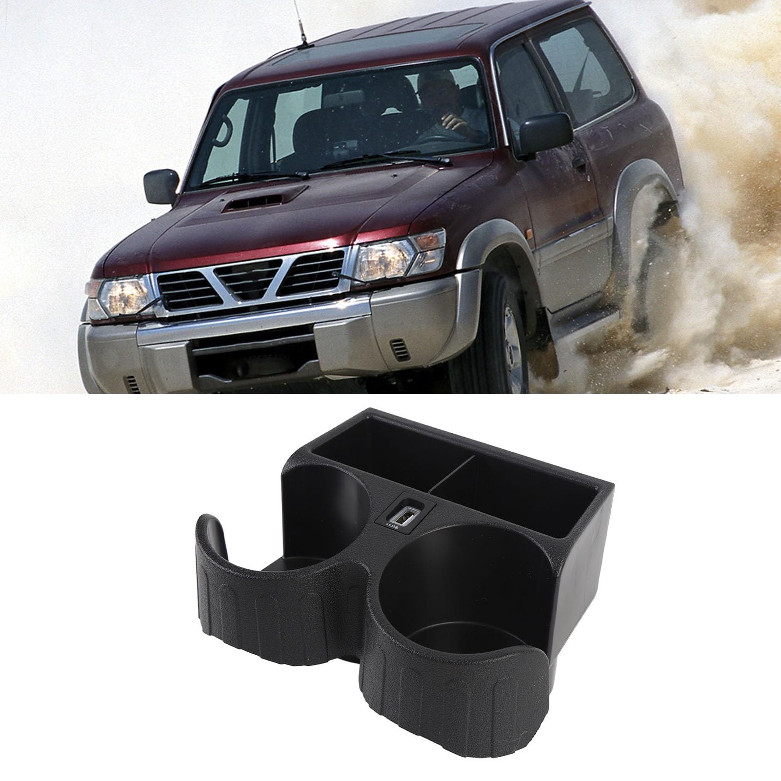 Uchwyt do Kubka Samochodowego Port USB FYE727069 Plactopoodporne Tworzywa Sztuczne Wielofunkcyjne Napoje Samochodowe Konsola Podwójna Kubek Uchwyt do Dwóch Filiżanek Czarny