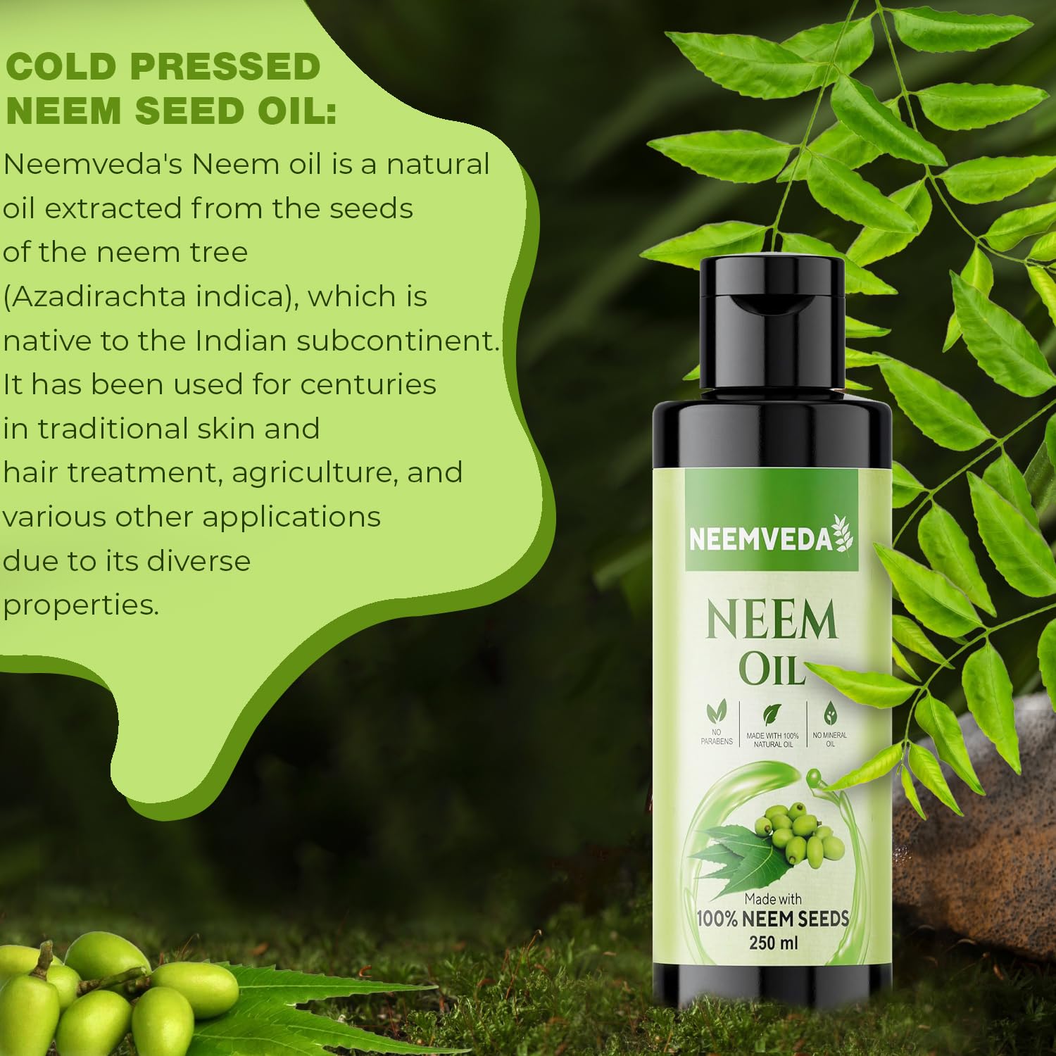 Neemveda Virgin Neem Oil 250 ml, Cold Pressed, Pure, Natural, Unrefined, Vegan, for Hair Skin, Nail, Scalp, Body - Image 2