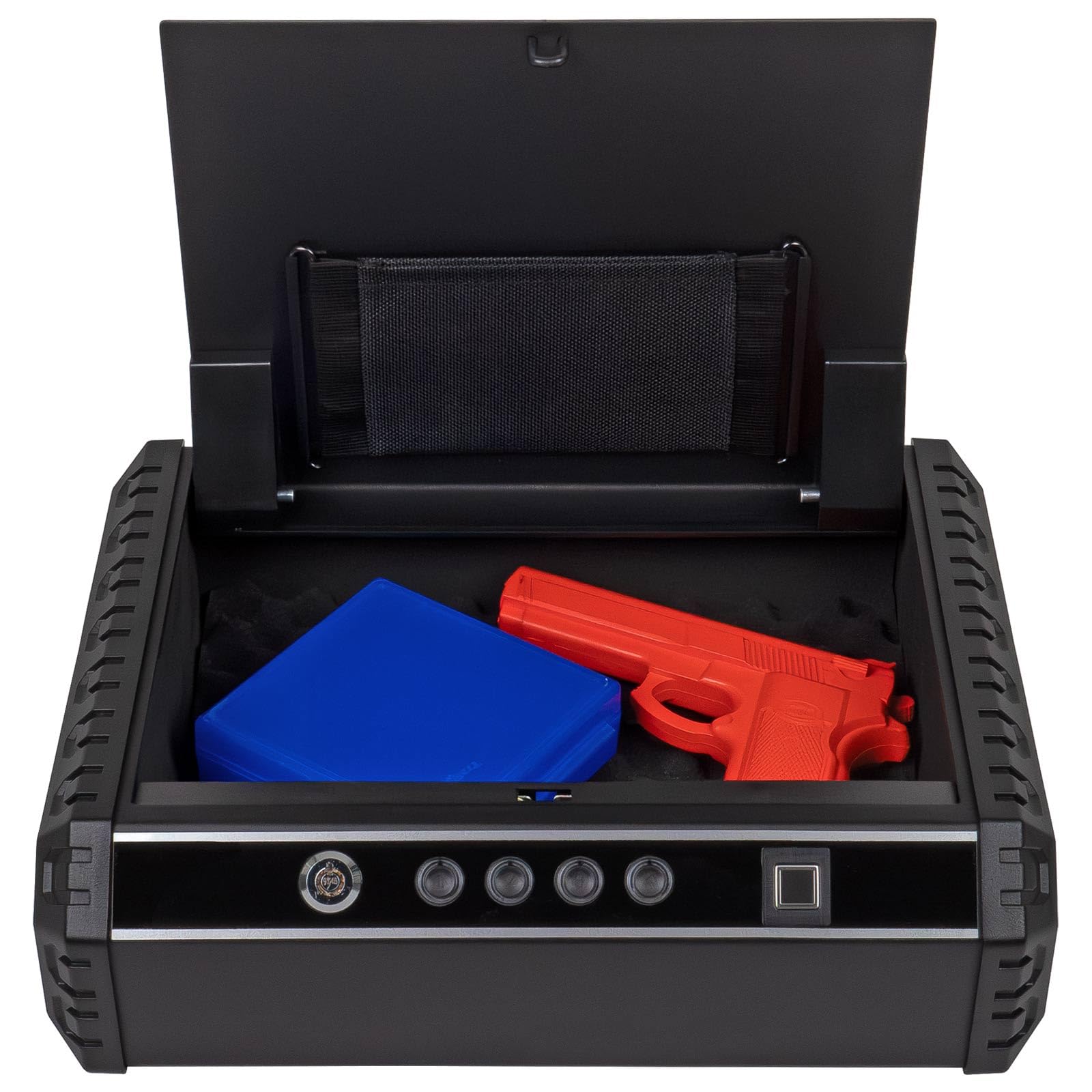 Profirst Pistolenkassette NY 2 Stahl Fingerprint Tastenkombination Schlüssel Notöffnung Kompakttresor Schutzbox herausnehmbares Fach inklusive Montagematerial