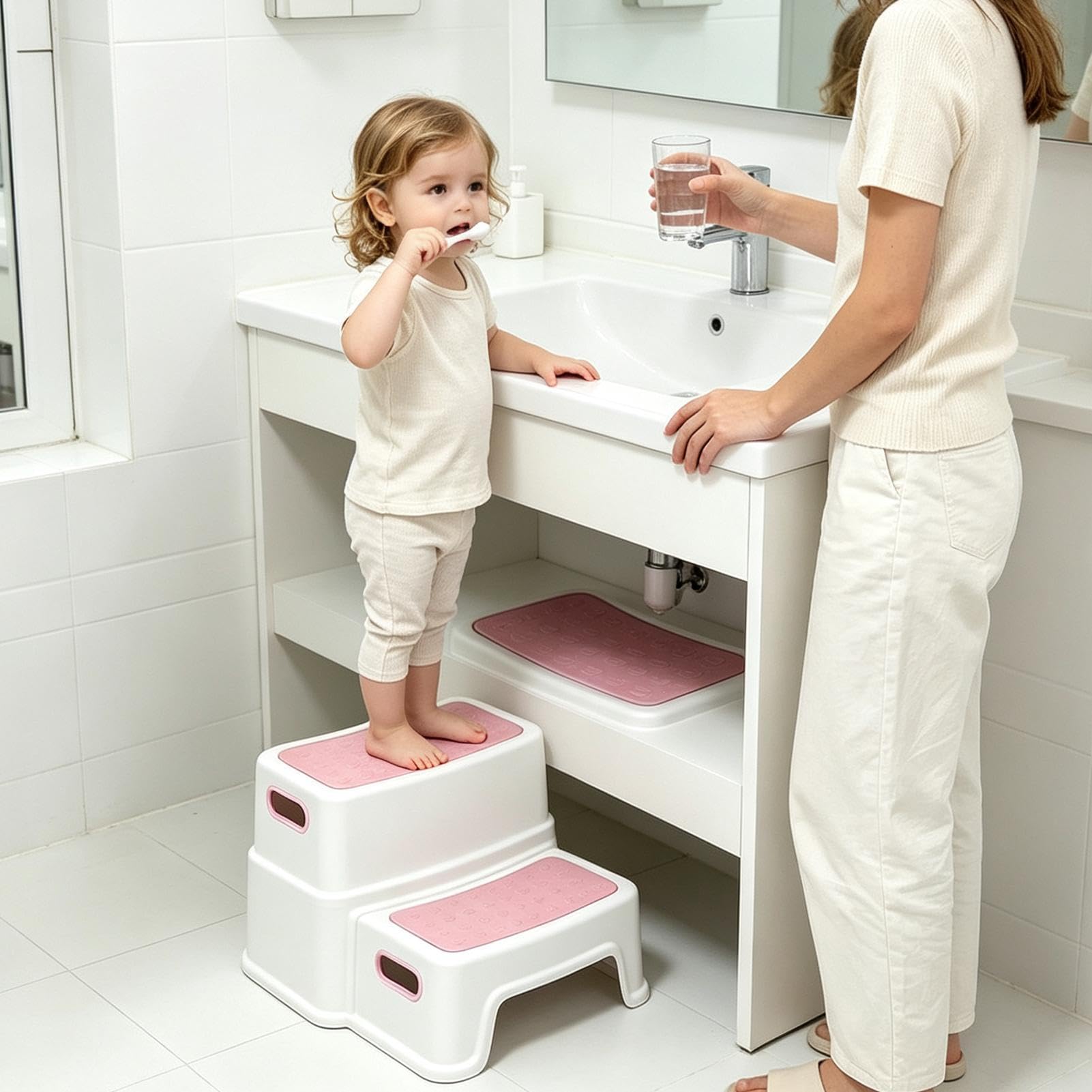 Banco de inodoro para pies con revestimiento antideslizante, soporte para posición en cuclillas, escaleras | Taburete de baño desmontable para niños, adultos, familia, ancianos, ducha, tocador, mesita de noche