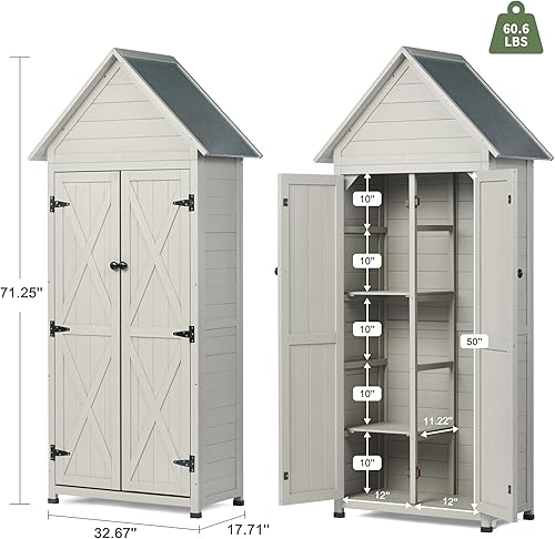 Miniatura 3 de Cobertizo de almacenamiento al aire libre con piso y estantes ajustables, armario de herramientas de jardín de madera resistente a la intemperie,