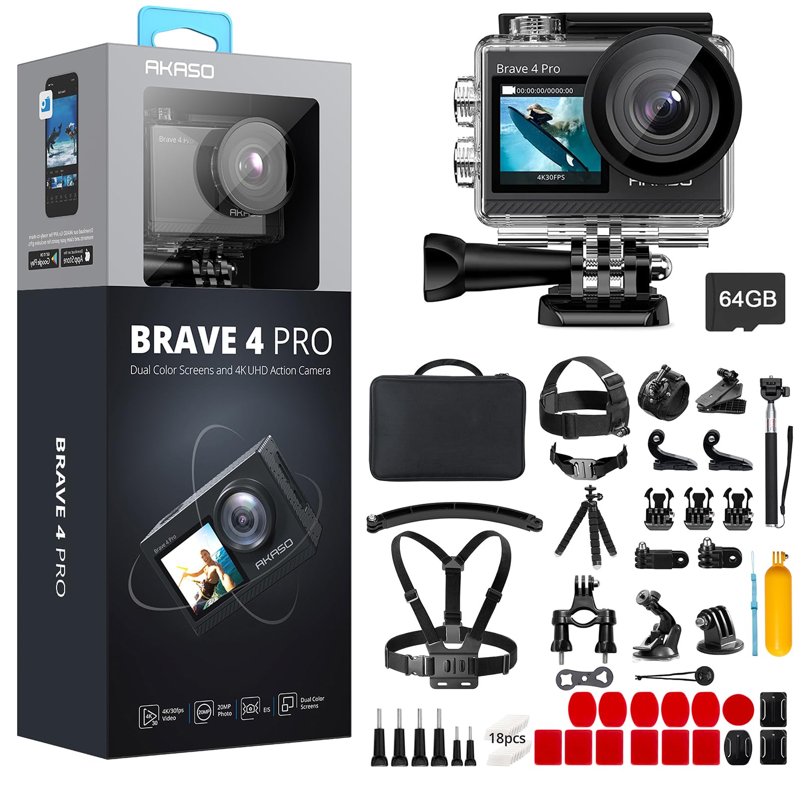 Amazon.com : AKASO Brave 4 Pro Action Camera 4K 30fps with 64GB