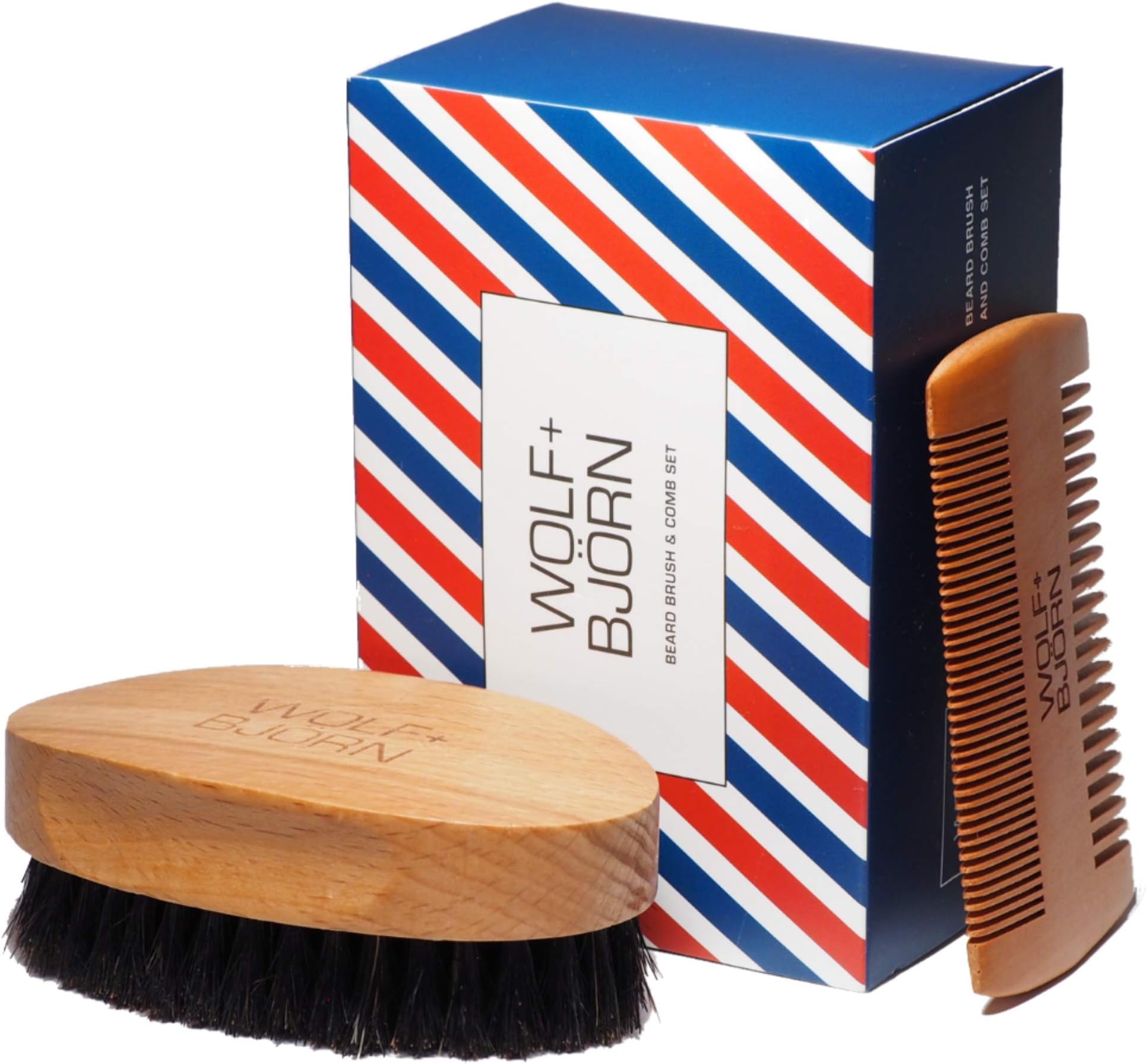 WOLF & BJÖRN Beard Brush and Comb Set for Men | 100% Pure Boar Bristle Brush and Wooden Comb in Gift Box | Grooms Your Beard for Ultimate Styling Control | Perfect Kit for All Beard Styles |