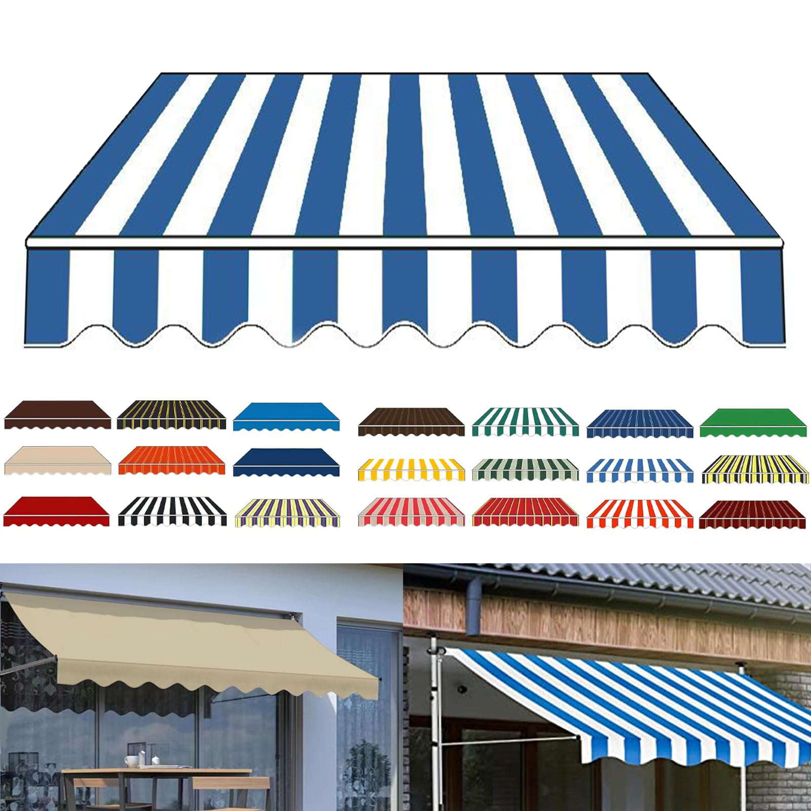 Celtty Patio Awning Fabric Replacement, Manual Retractable Canopy Cloth Outdoor Garden Waterproof Top Cover Sunshade Canva, for Outdoor Deck Balcony Yard Shop Custom Size