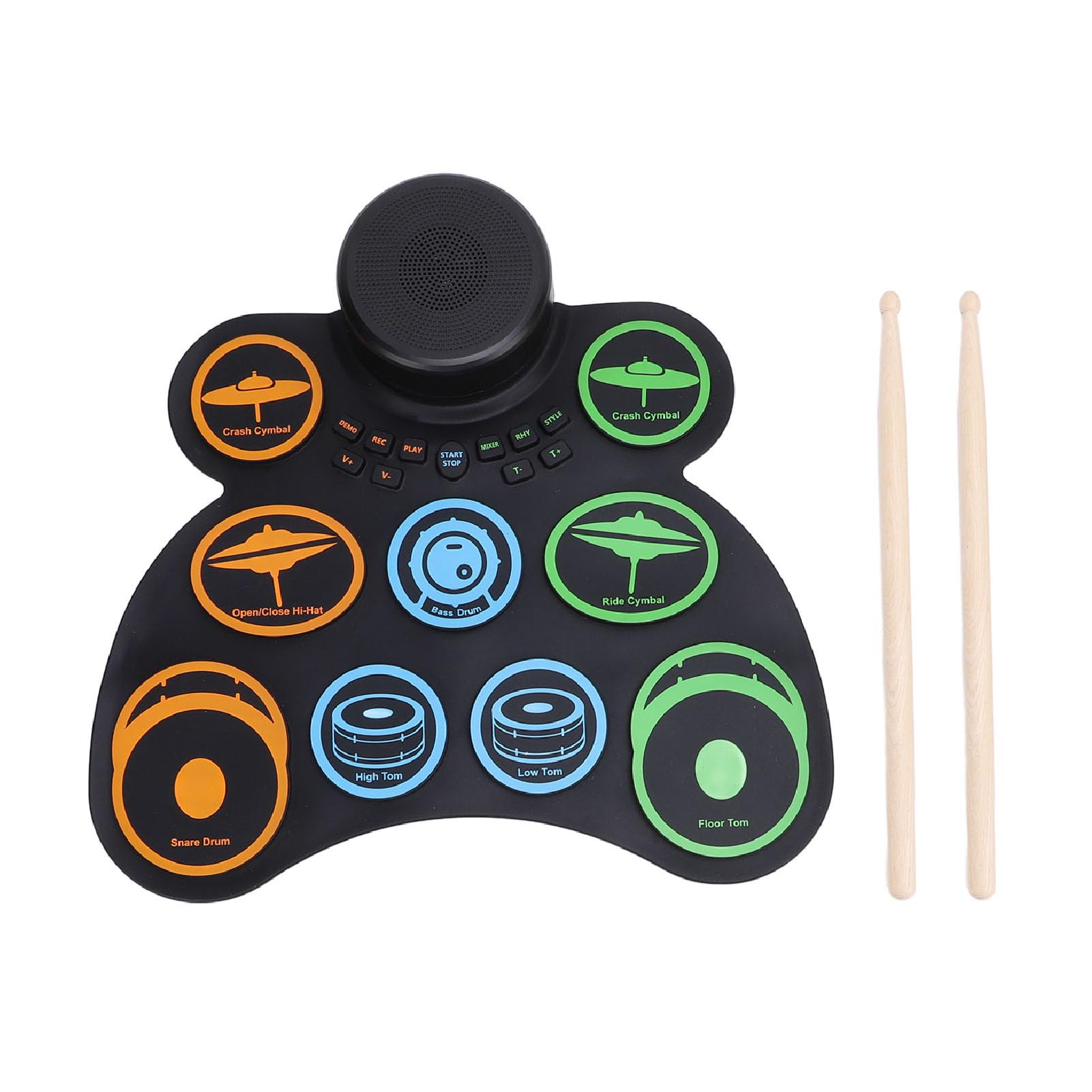 Bewinner Batería Electrónica, Almohadilla de Práctica Enrollable de 9 Pads con Conector para Auriculares y 2 Altavoces, Batería Digital MIDI Portátil con Pedal de Bajo/Hi-Hat, 7 Sonidos 10 Ritmos,