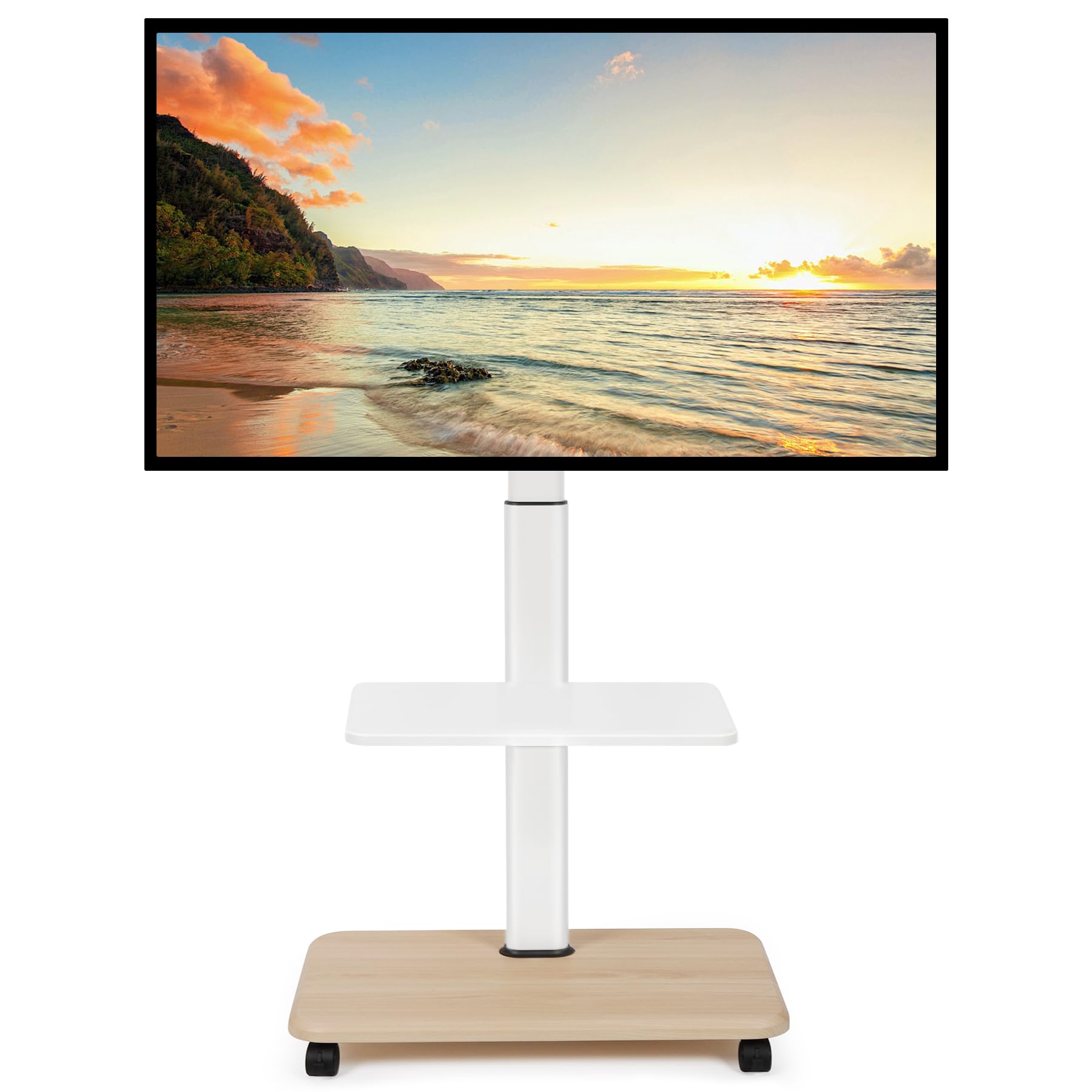 Hellsehen Stojak na telewizor na kółkach 32–70 cali, płaskie, zakrzywione ekrany LED LCD OLED o wadze do 45 kg, z regulacją wysokości, mobilny wózek na telewizor z zamykanymi kółkami i półką na