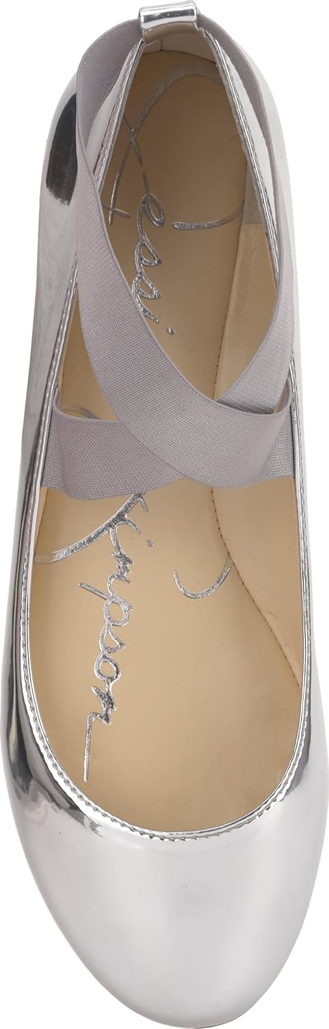 Jessica Simpson Women’s Mandayss Criss-Cross Ankle Ballet Flats with Straps, Silver, 8 - Image 5