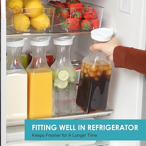 Miniatura 4 de Paquete de 4 jarras de agua grandes de 50 onzas con tapa abatible, recipientes de jugo de base cuadrada, jarra de plástico transparente, para agua,