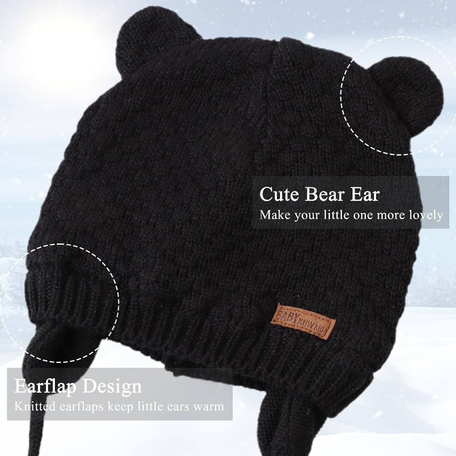Bamery Baby Crochet Hat Infant Cute Bear Ear Beanie Toddler Boys Girls Earflap Hats for Fall Winter Warm Cap - Image 4
