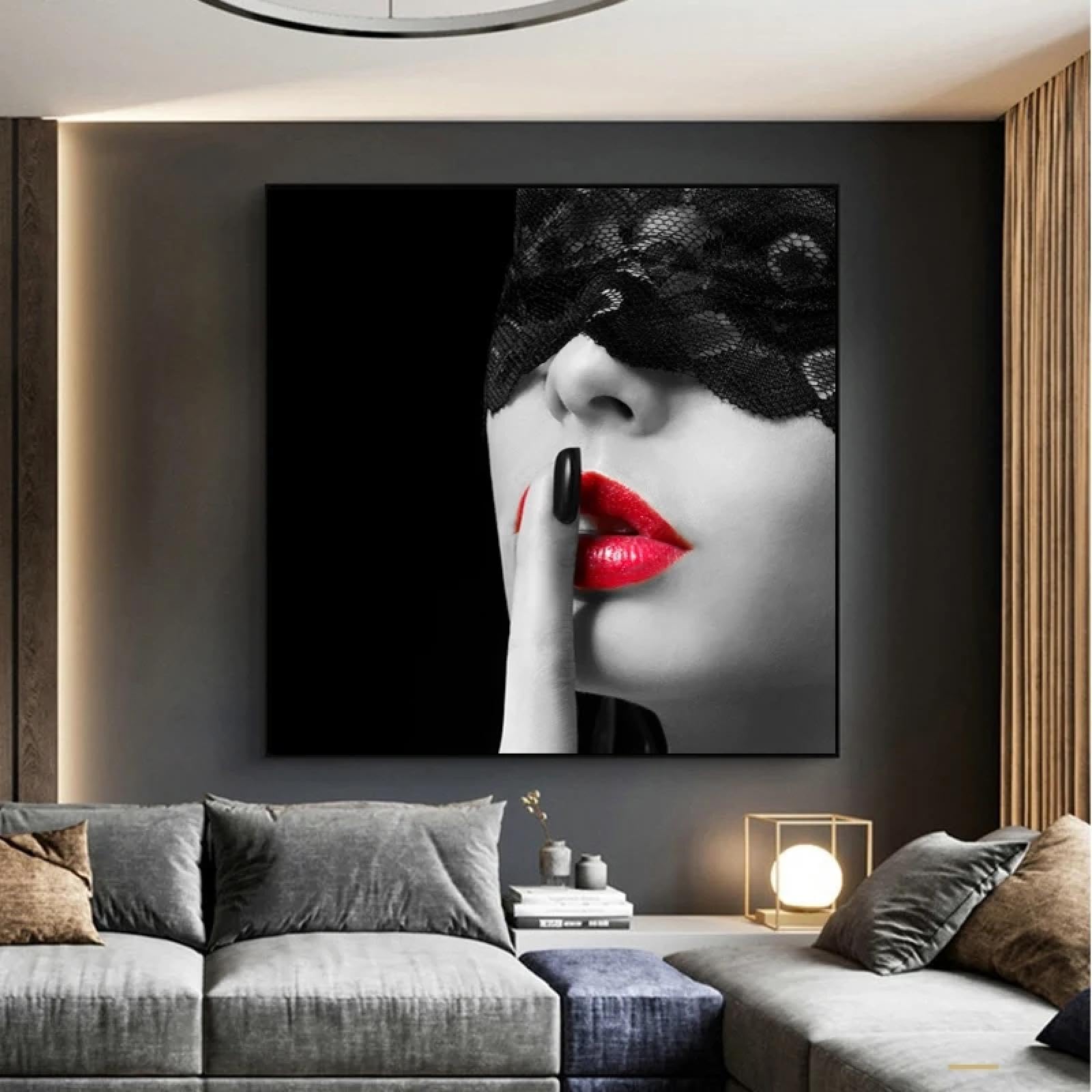 CHAOJIART Sexy Red Lips Women Model Art Canvas Painting Wall Art Posters and Prints Nordic Modern Picture for Living Room Home Decor 60x60cm(24x24in) Frameless