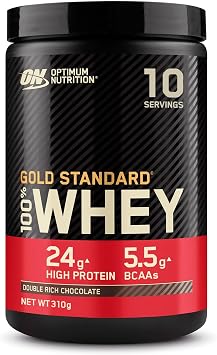 Optimum Nutrition 100% Gold Standard Whey Protein Powder, 24g Protein, Double Rich Chocolate, BCAA, Low-Sugar, Fast-Digesting Isolate for Muscle Gain & Recovery, 310 g, 10 Servings