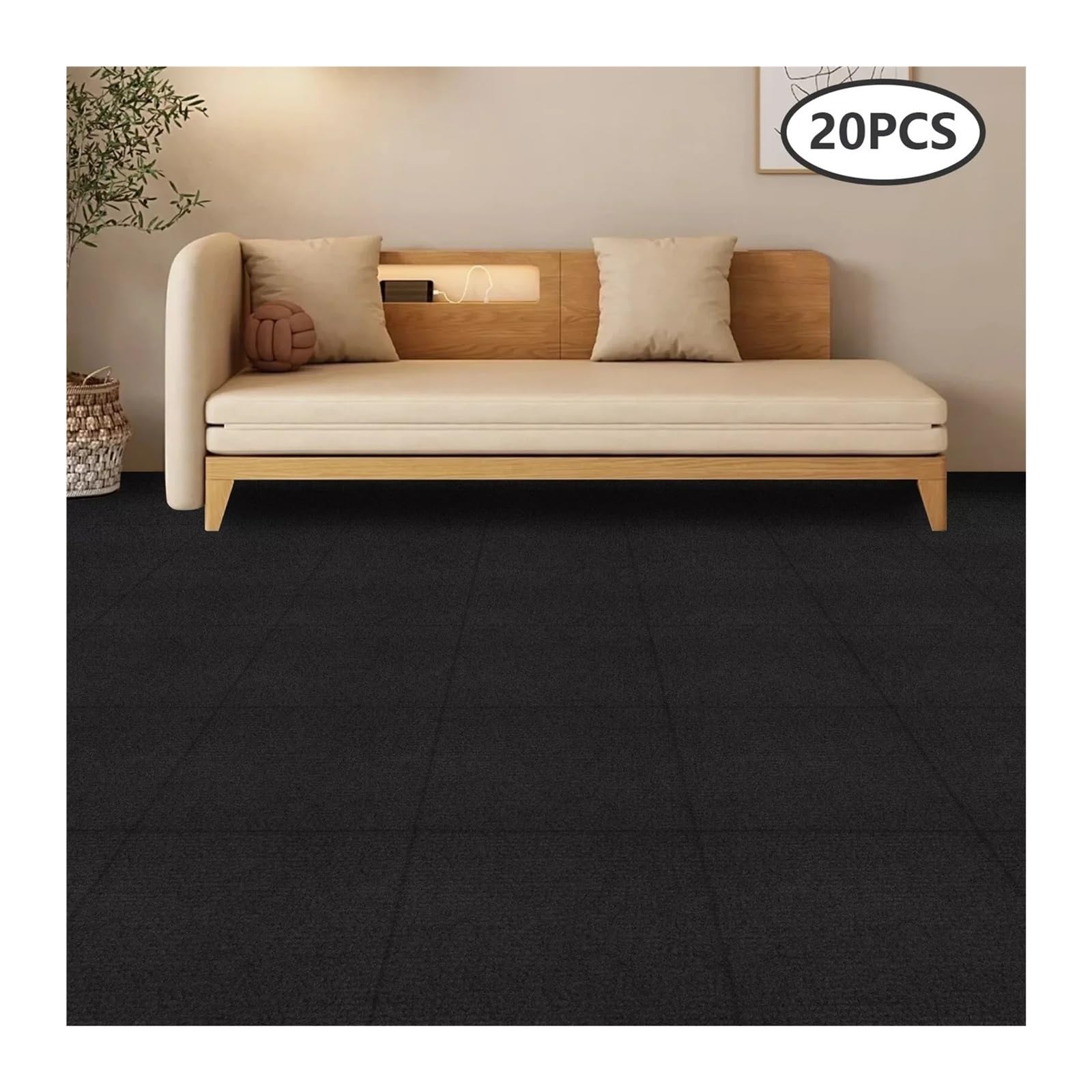 Dalle de Moquette Lot de 20 dalles moquette autocollantes, tapis sol antidérapant for intérieur