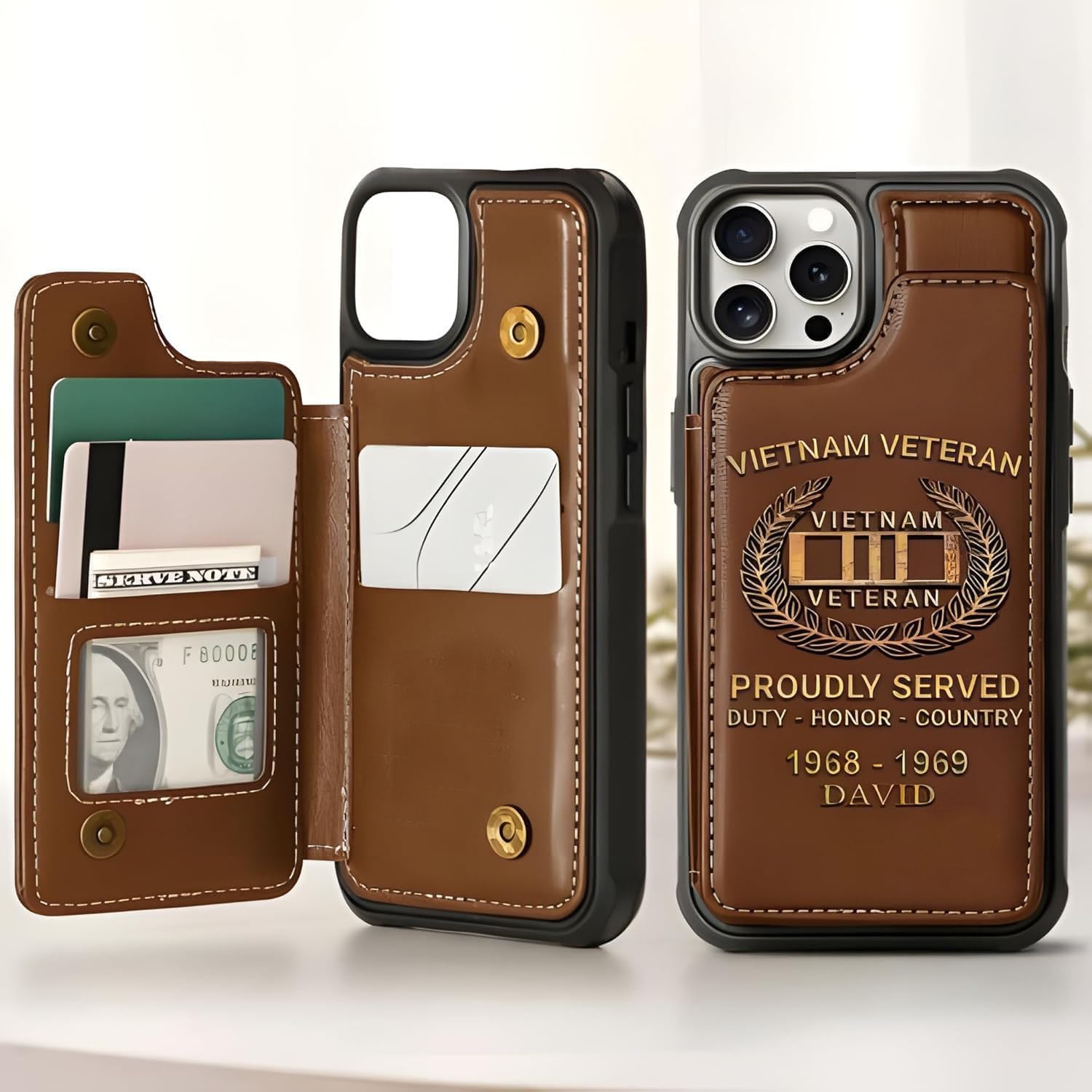 Personalized Vietnam Veteran Leather Flip Wallet Phone Case for iPhone 11 12 13 14 15 16 Pro Max, for Samsung Galaxy Note 20 S10E S20 S21 S22 S24 S25 Plus Ultra Multicolor