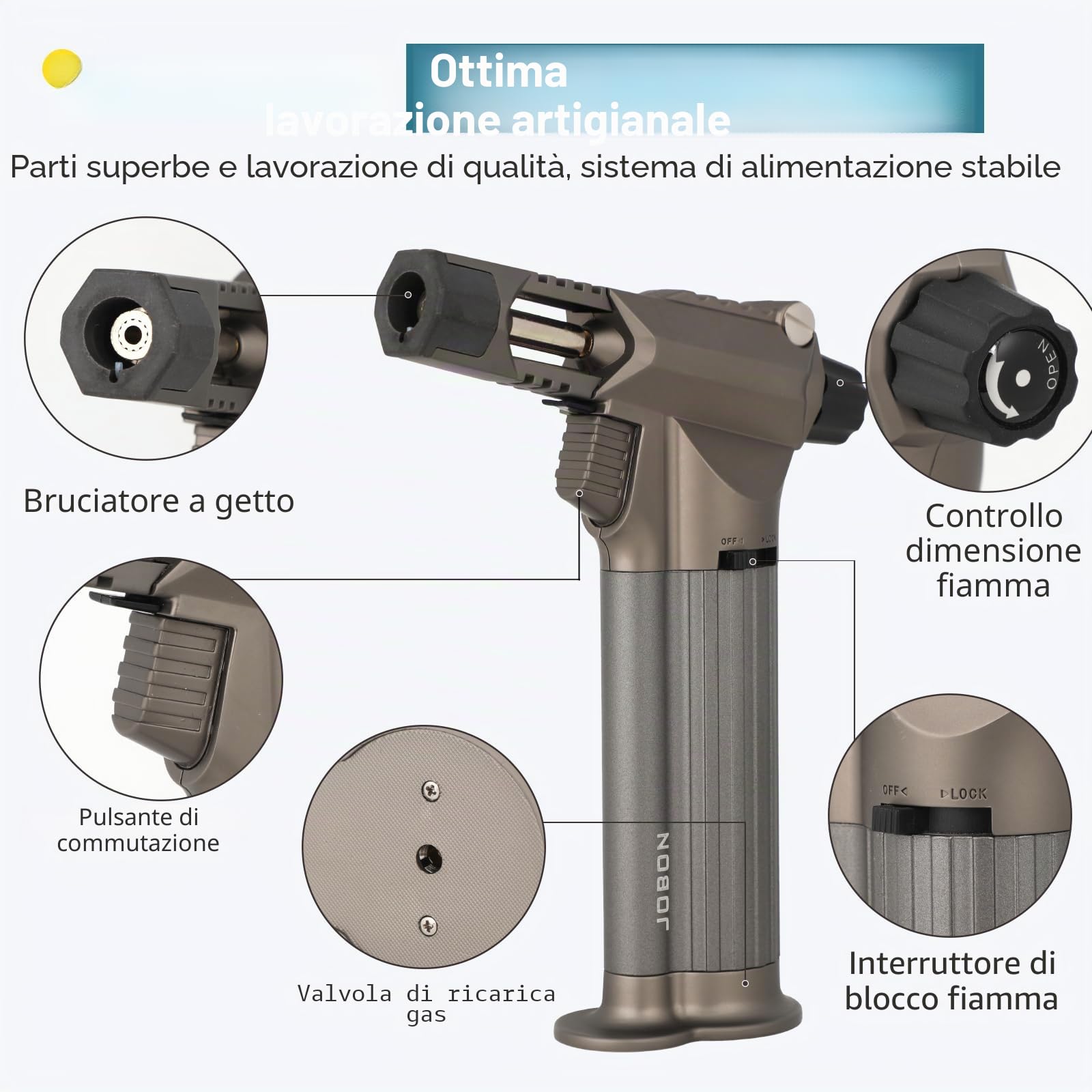 Tutto in metallo, bruciatore professionale da cucina con blocco di sicurezza, fiamma multiuso ricaricabile regolabile, per barbecue all'aperto, cottura