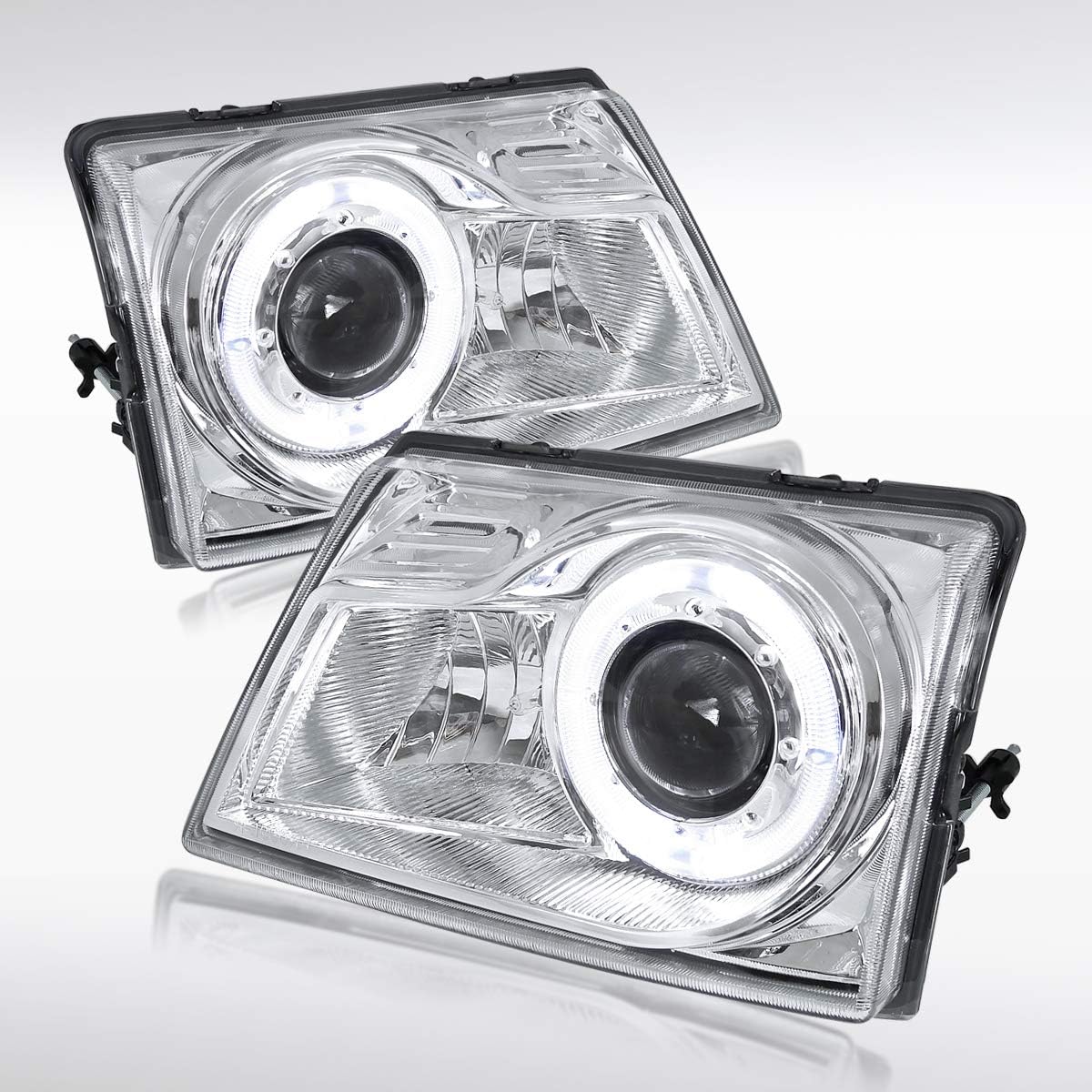 Autozensation Compatible with 1998-2000 Ford Ranger Chrome Housing Clear Lens Projector Headlights L + R Pair Headlamp