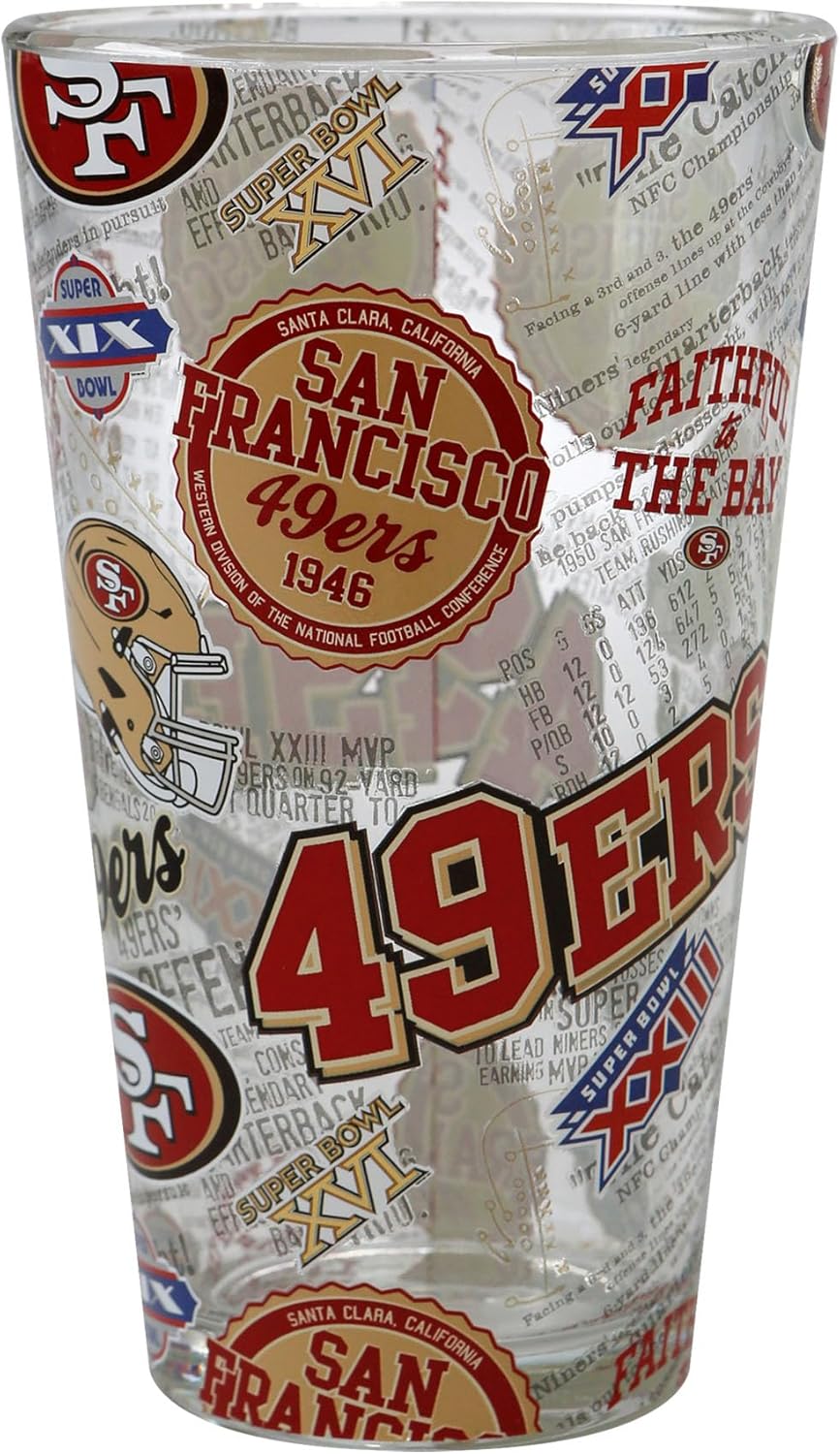 FOCO NFL unisex-adult NFL Team Logo Barware Drink 16oz Pint Glass | NFL