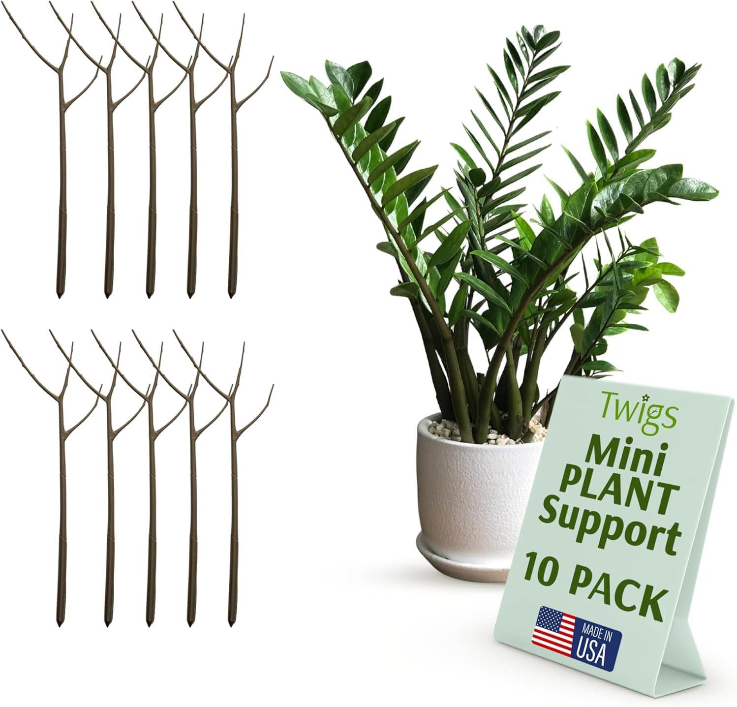 Twigs GA Mini Plant Support Stakes, Moonstone, 10-Pack, 12" L