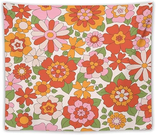 Miniatura 64 de Tapiz floral retro de los años 60 y 70, diseño hippie de primavera Groovy Flower Power Flower Boho para colgar en la pared, arte neutro para Hippie