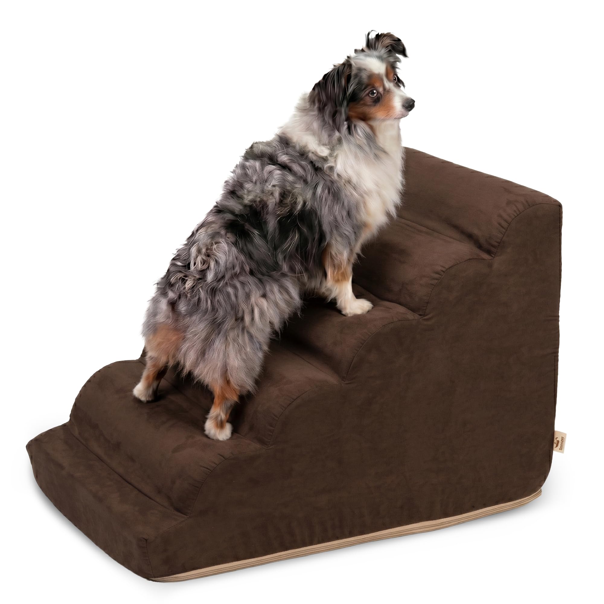 Snoozer Scalloped Dog Ramp, 21” Tall Foam Pet Stairs, 5 Steps, Hot Fudge