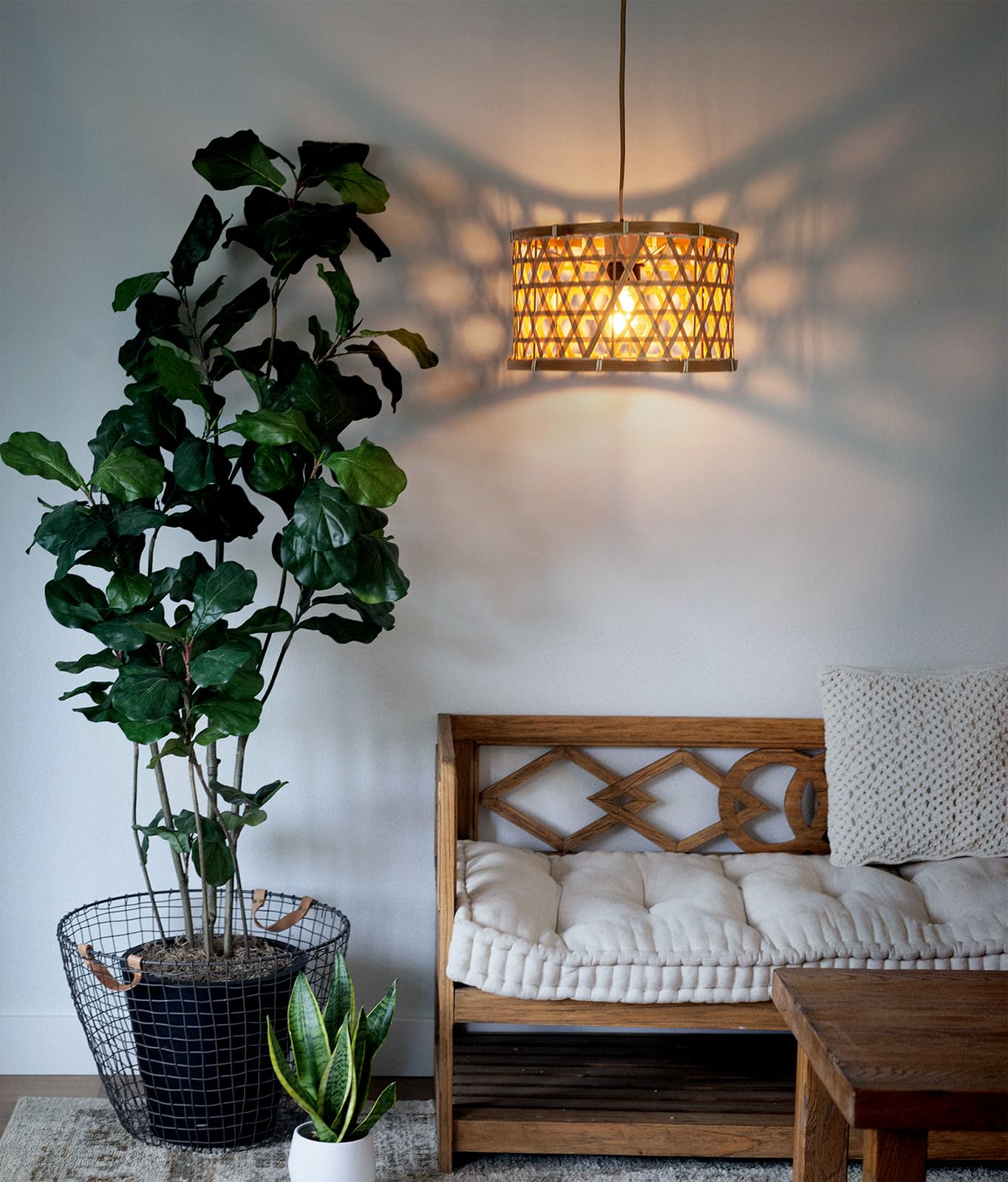 paralume rotondo,bambù, a tamburo intagliato,Design unico a “diamante per lampada da terra, lampada a sospensione, lampada da tavolo