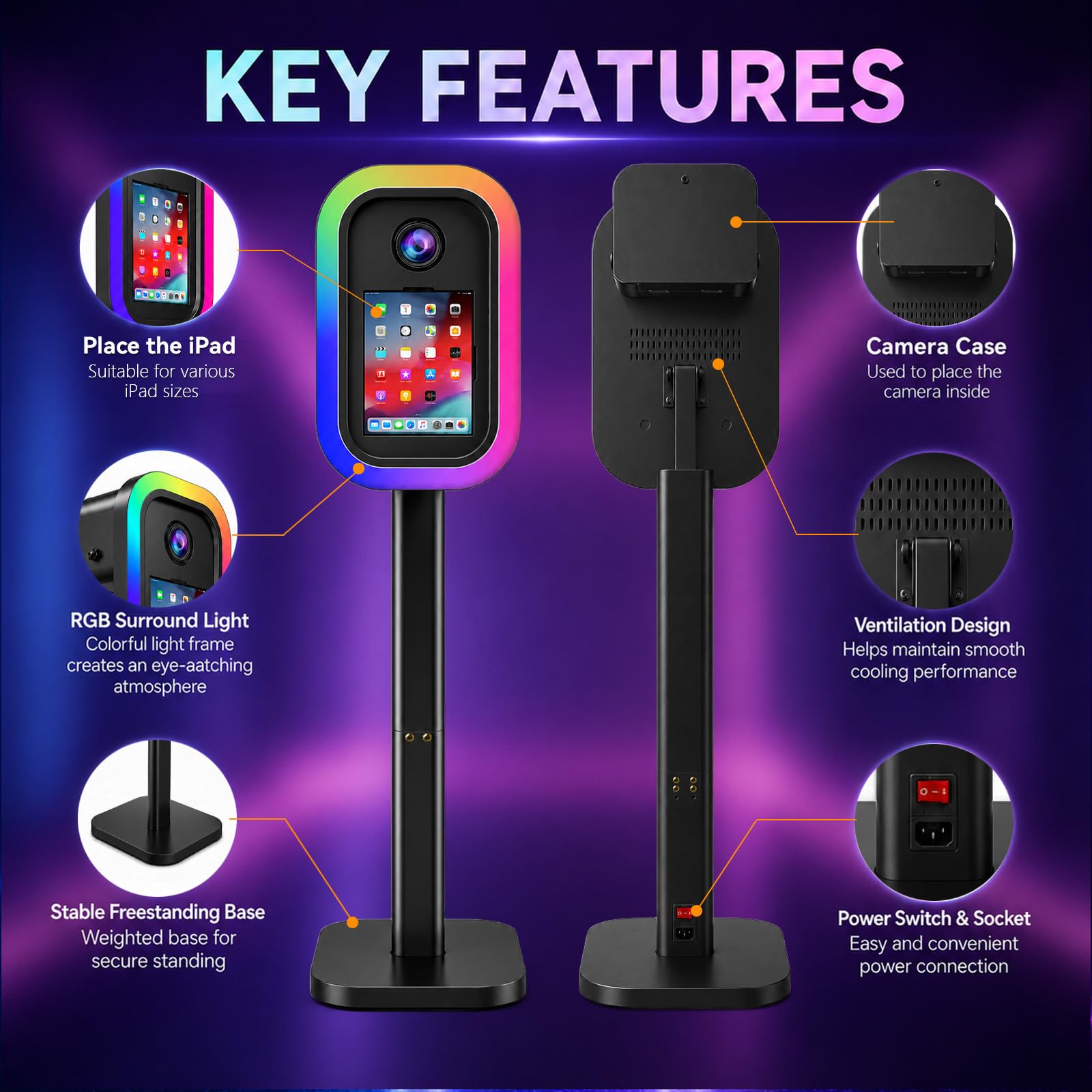 Macchina Fotobooth per Selfie (Nero,Photobooth + Fotocamera) | compatibile con cabina fotocamera ipad e dslr, stampa istantanea e condivisione Fotobox