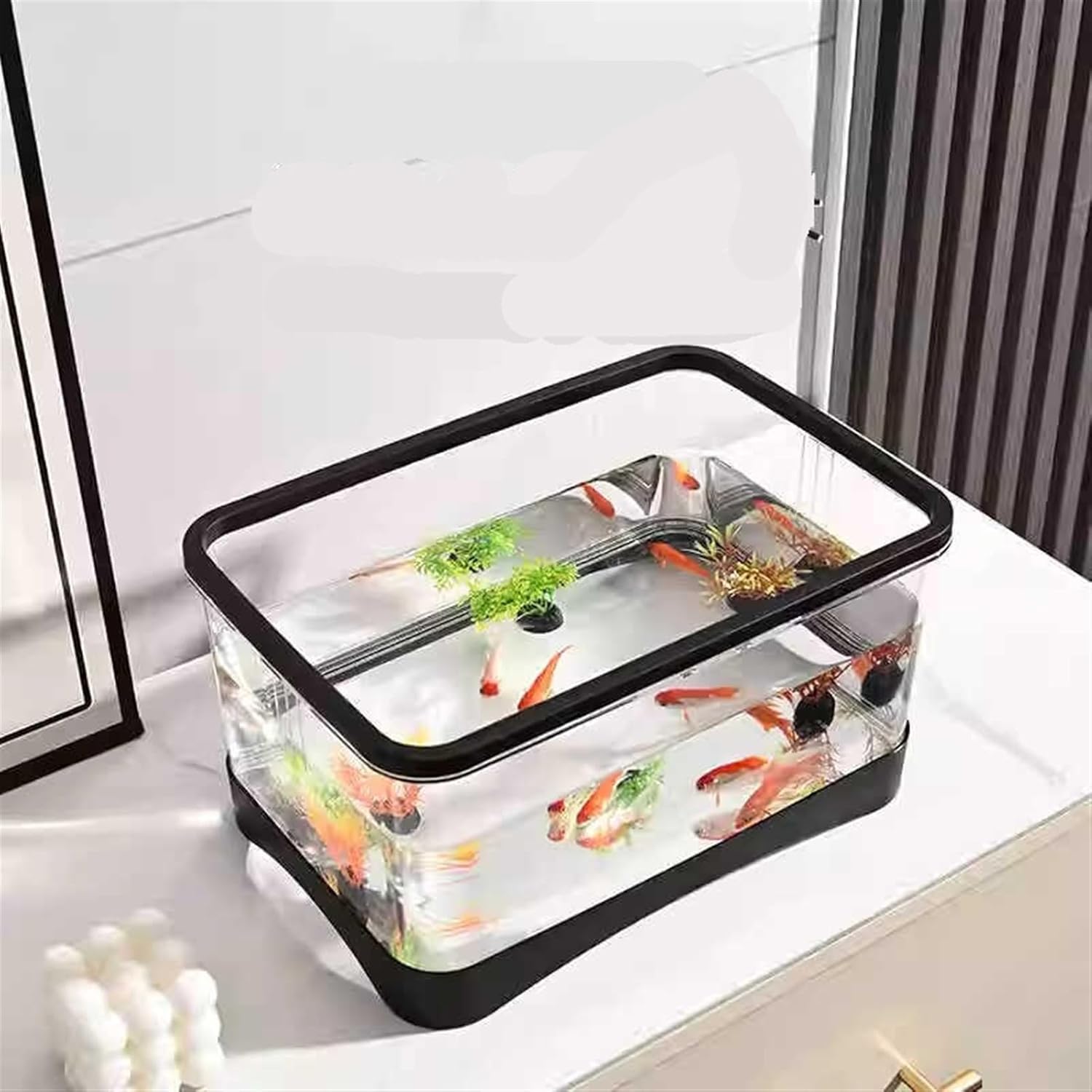Fish Tank Fish Tank Small Living Room Household Desktop Small Transparent Acrylic Turtle Tank Turtle Box Aquarium Tank(Black,31.5cm*16.5cm*16.5cm)