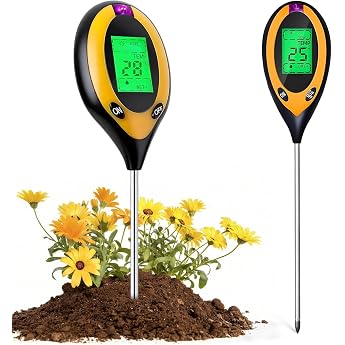 4-in-1 Digital Plant Soil Test Meter with PH/Temperature/Humidity/Light Soil Meter PH Meter Soil for Gardening Farm Lawn Agriculture and Outdoor Plants