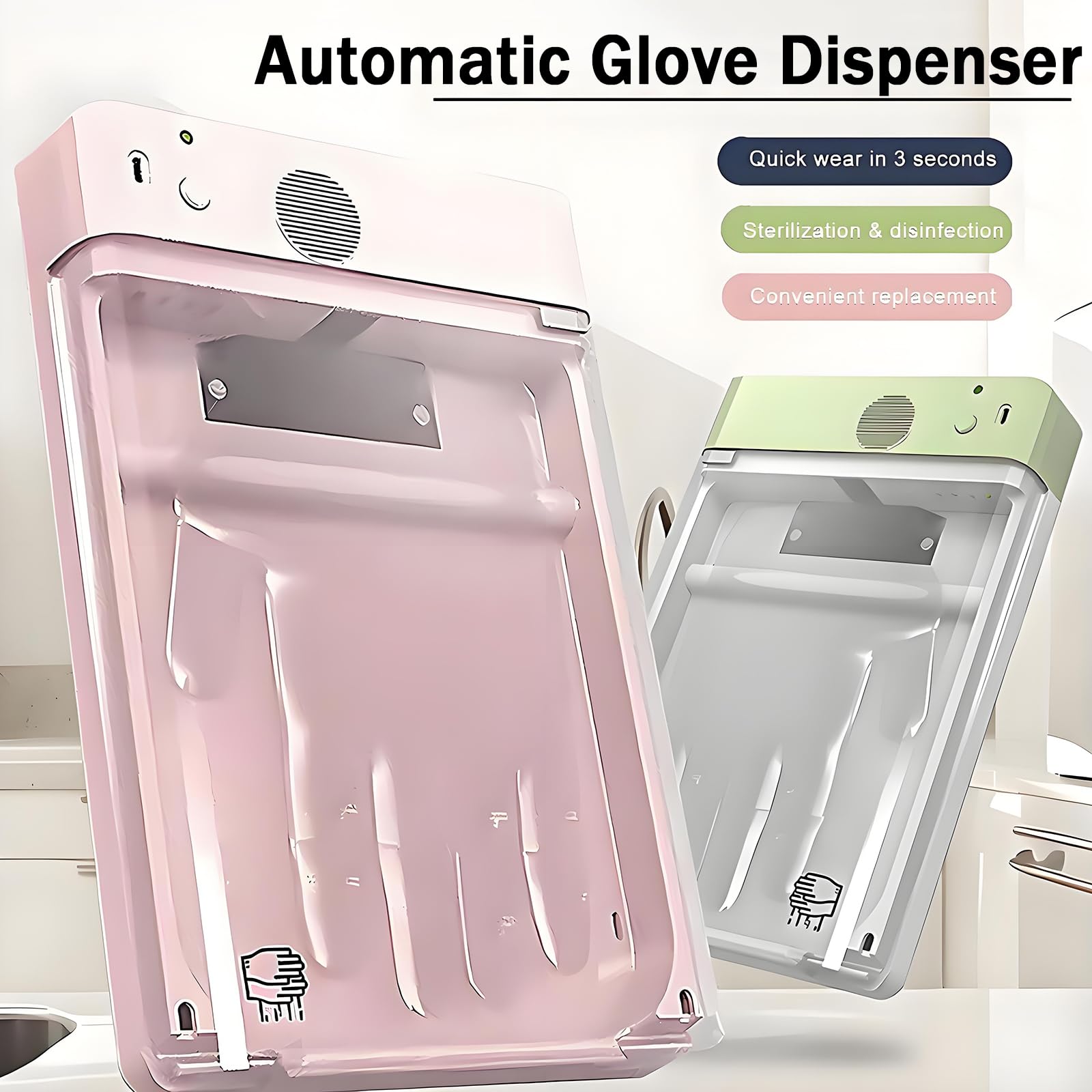 Dispensador automático de guantes, máquina de guantes desechable portátil con esterilización UV, montaje en pared, recargable, uso rápido, incluye 100 guantes