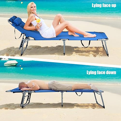 Miniatura 4 de COSTWAY Tumbona plegable ajustable para patio, playa, camping, reclinable, para tomar el sol, color azul