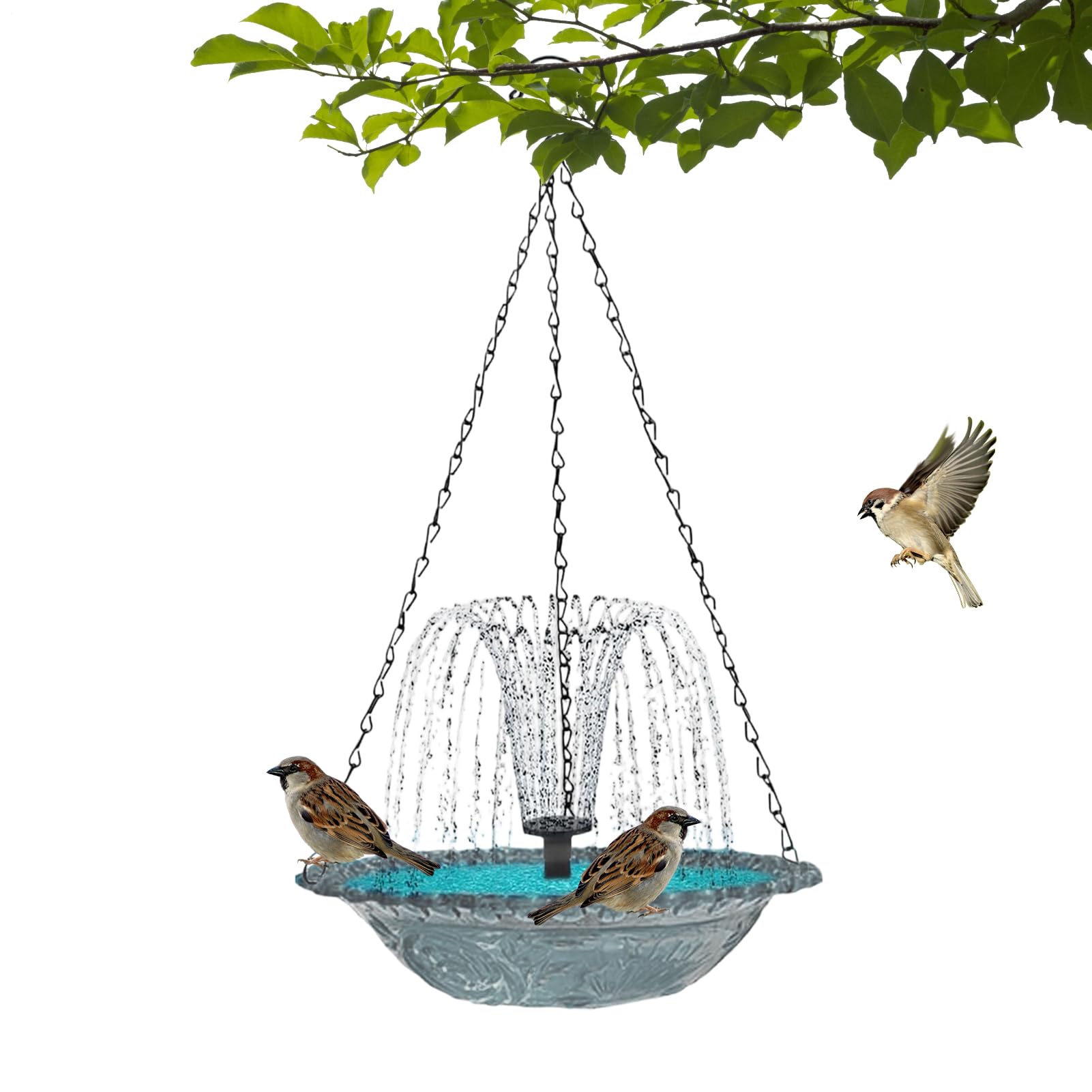Solar Bird Bath - Hangable Hummingbird Shower Bowl with Solar Fountain Pump for Continuous Water Flow, Eco-Friendly Outdoor Water Feature for Garden Patio Backyard, Resin Material, 9.25x9.25x18inches