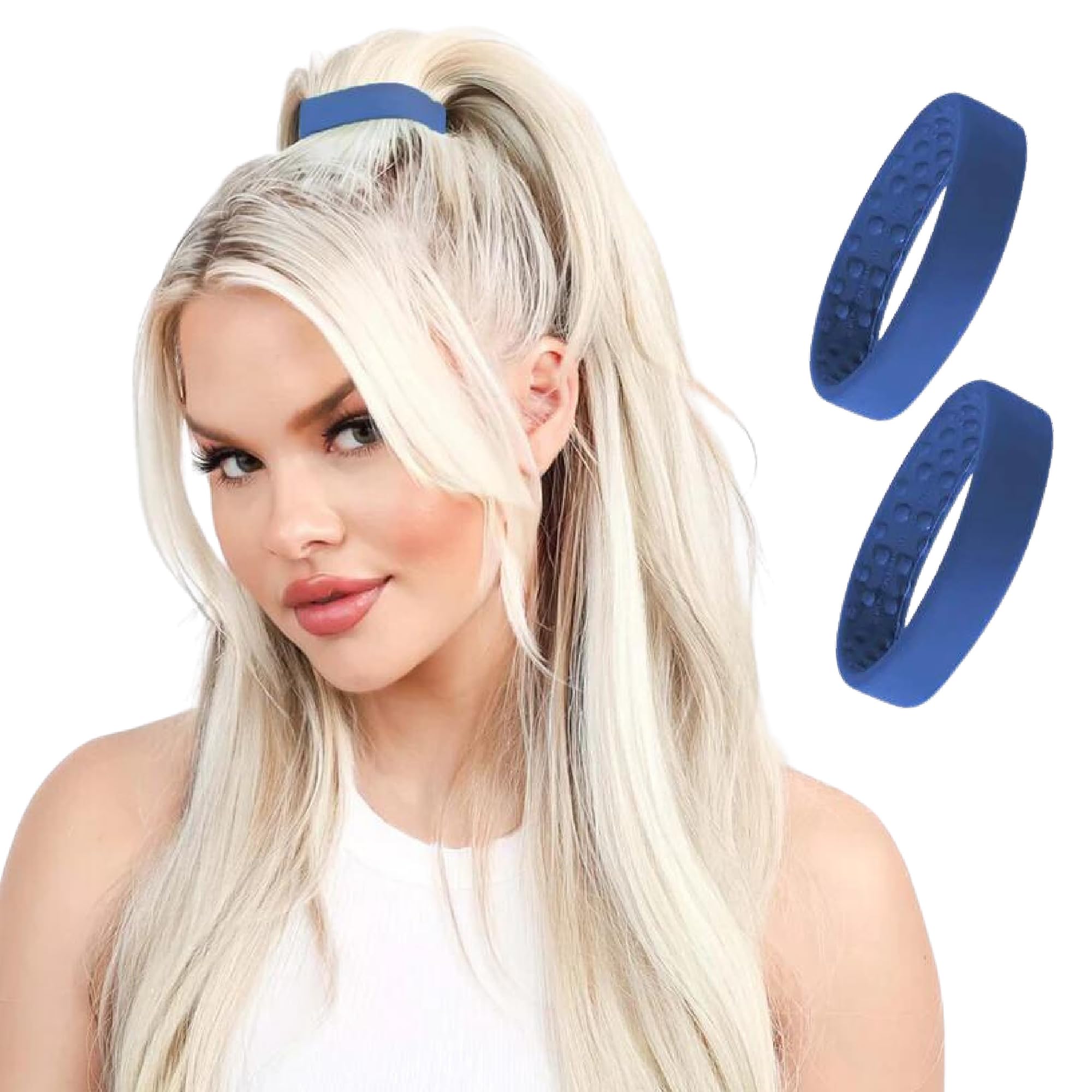2 Small PONY-O Bendable Hair Ties, Ponytail Holders: for Fine or Sections of Hair Volumizing, Comfortable & Non-Damaging (Blue)
