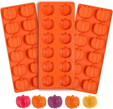 Webake Pumpkin Chocolate Mold 3 PCS Silicone Chocolate Mold 12 Cavity Autumn Candy Mold for Baking Cake Decoration Thanksgiving Muffin Cake Soap Candle Cookies