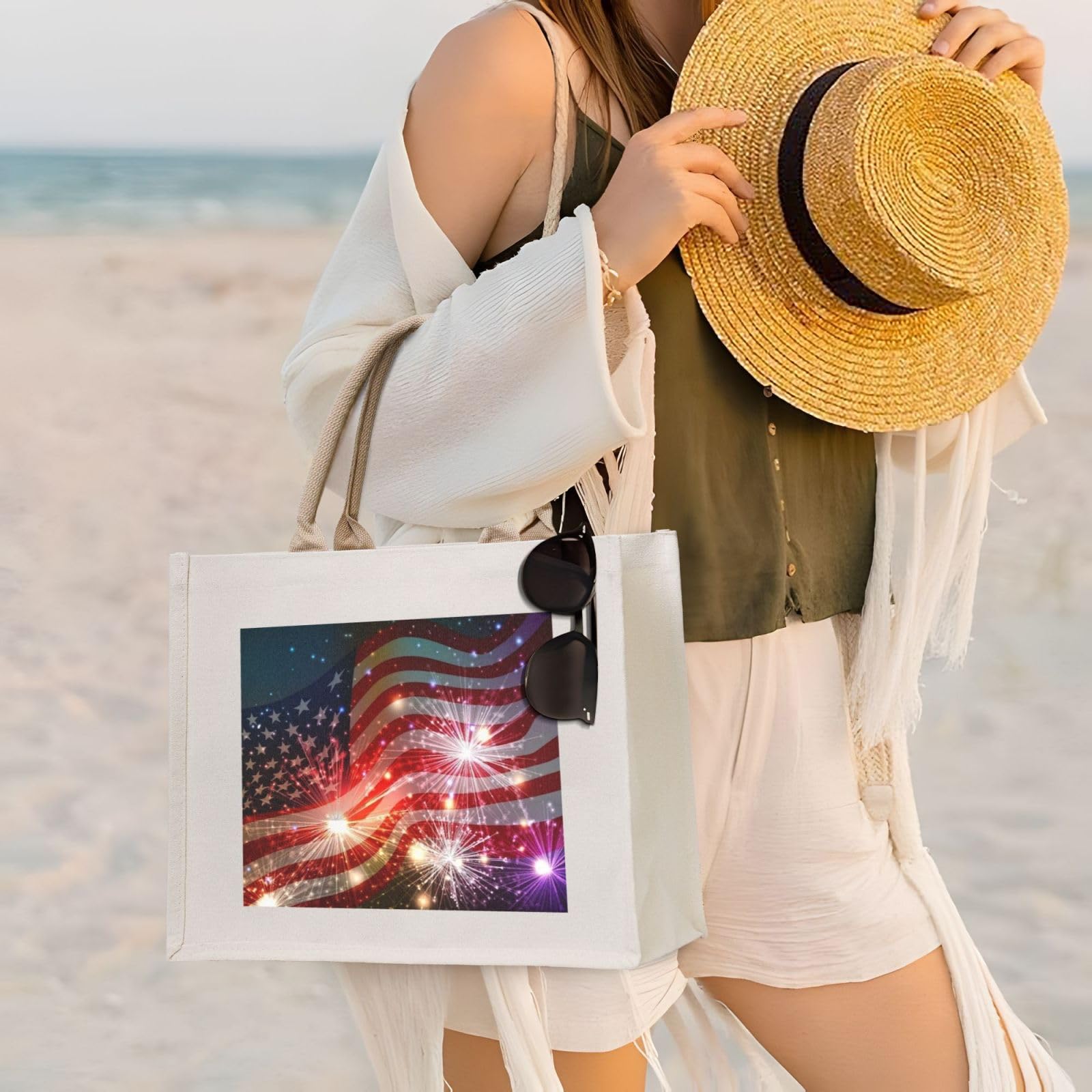 Borsa per la spesa in tela stampata con stampa di fuochi d'artificio