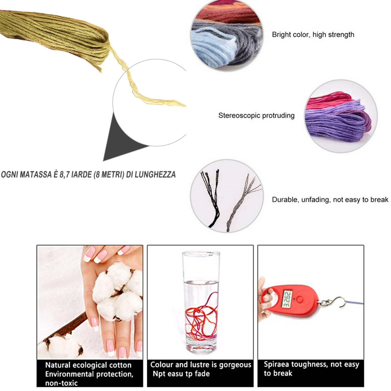 Stickgarn, Kreuzstichgarn, Baumwolle, Regenbogenfarben, Stickgarn, Farbpaletten, Armbänder, 8 m, Bastelgarn, gemischte Farben, Stickgarn für Freundschaftsarmbänder, DIY-Faden