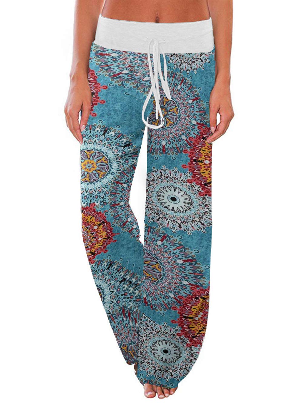 iChunhua Women's Comfy Pajamas Bottom Palazzo Lounge Wide Leg Pants (Blue,M)