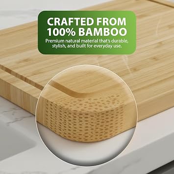 ZENO Large Wooden Chopping Board 40 x 30 x 2CM | Bamboo Cutting Board for Kitchens | Wood Chopping Board with Deep Juice Groove for Meat Veg and Bread | Multi Purpose Wooden Chopping Boards for Home