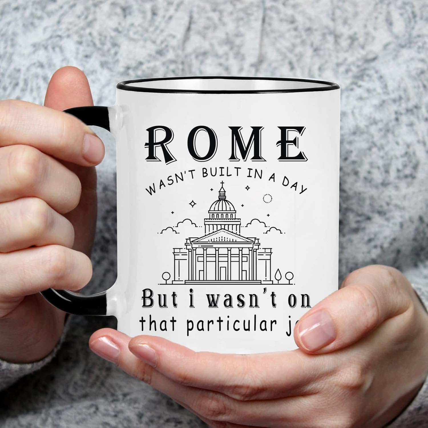 WENSSY Rome Wasn't Built in a Day Mug, Construction Workers Gifts, Gifts for Coworker, Project Engineer, Foreman, Builder, Manager, Christmas Birthday Gifts for Boss 11 OZ Black Handle - Image 2
